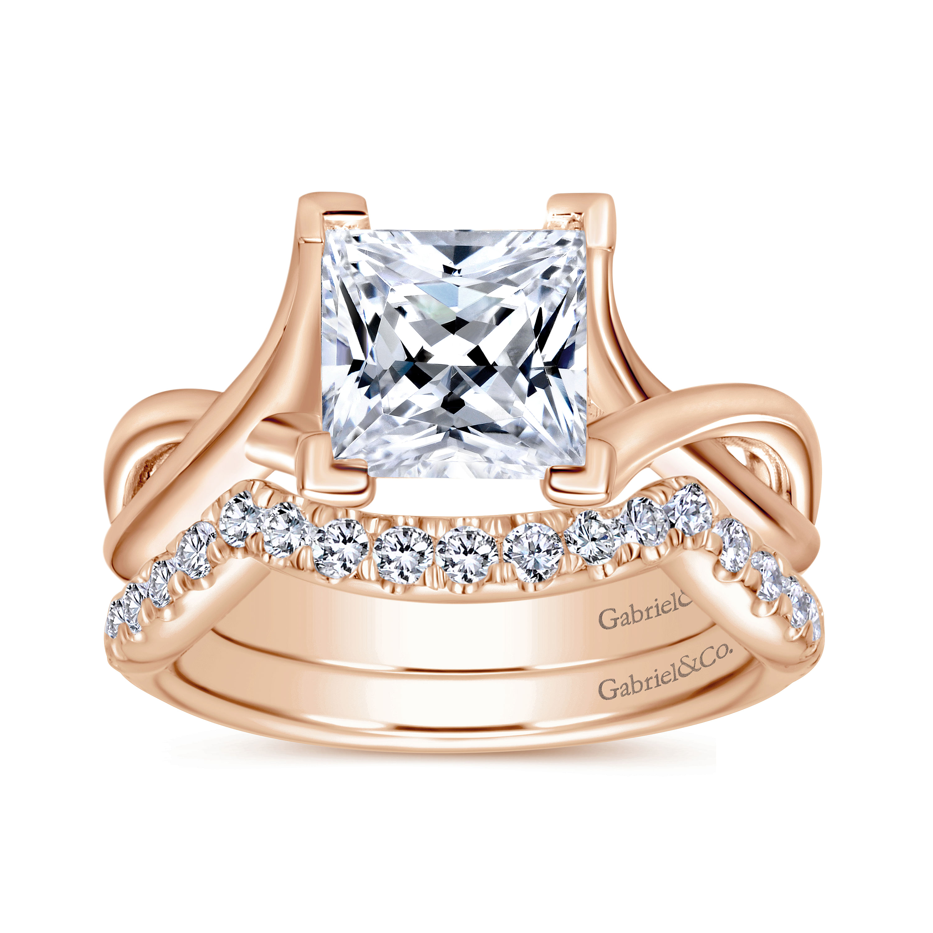 14K Rose Gold Twisted Princess Cut Diamond Engagement Ring