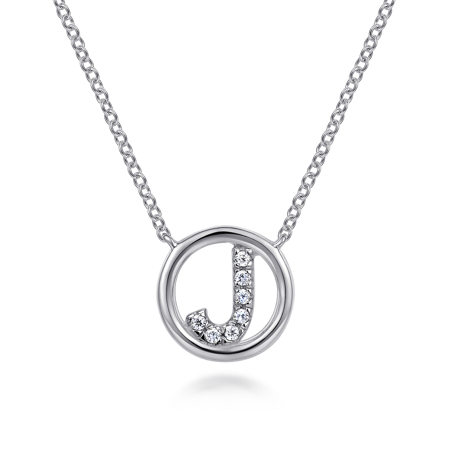 14K White Gold  Diamond J Initial Pendant Necklace