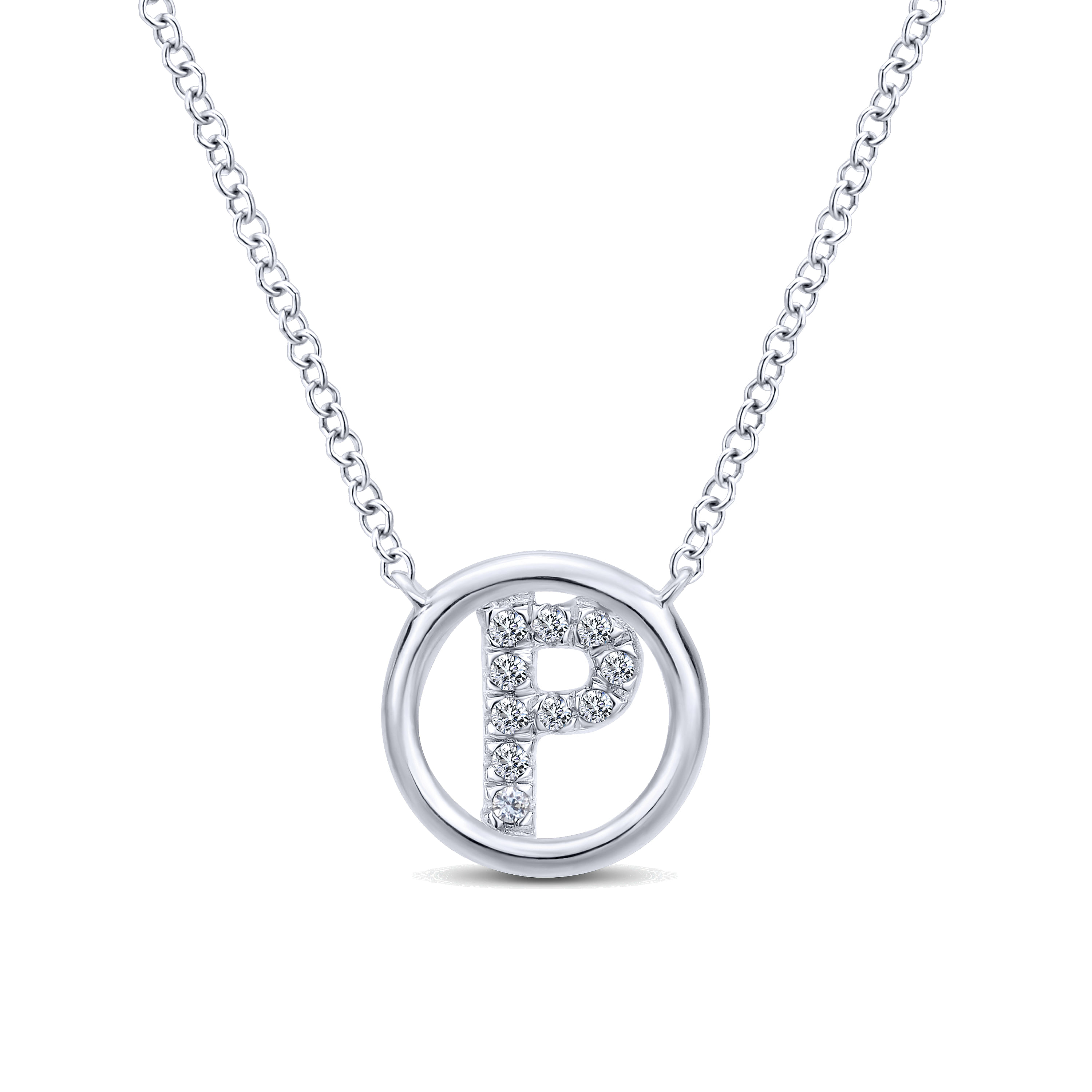 14K White Gold  Diamond P Initial Pendant Necklace