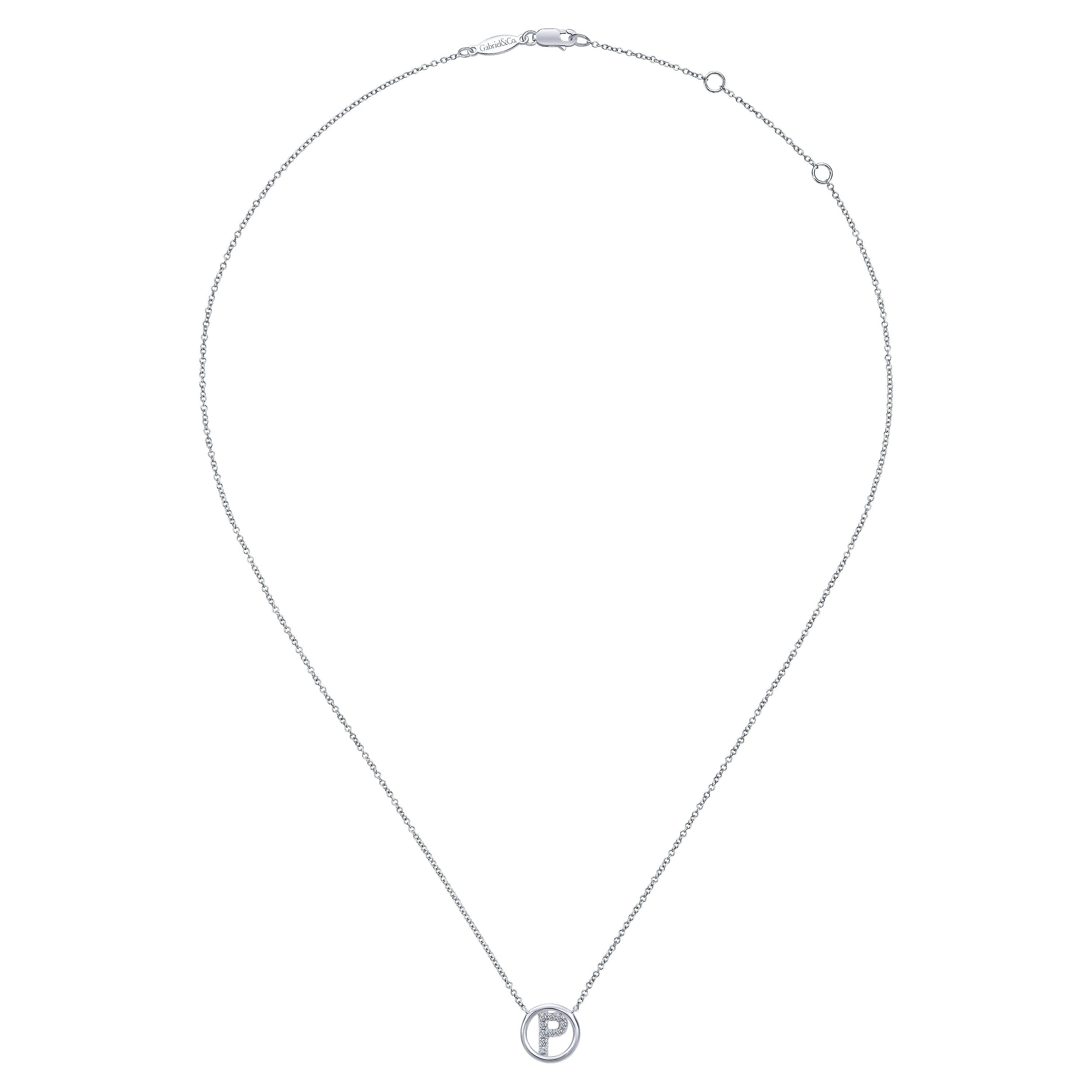 14K White Gold  Diamond P Initial Pendant Necklace