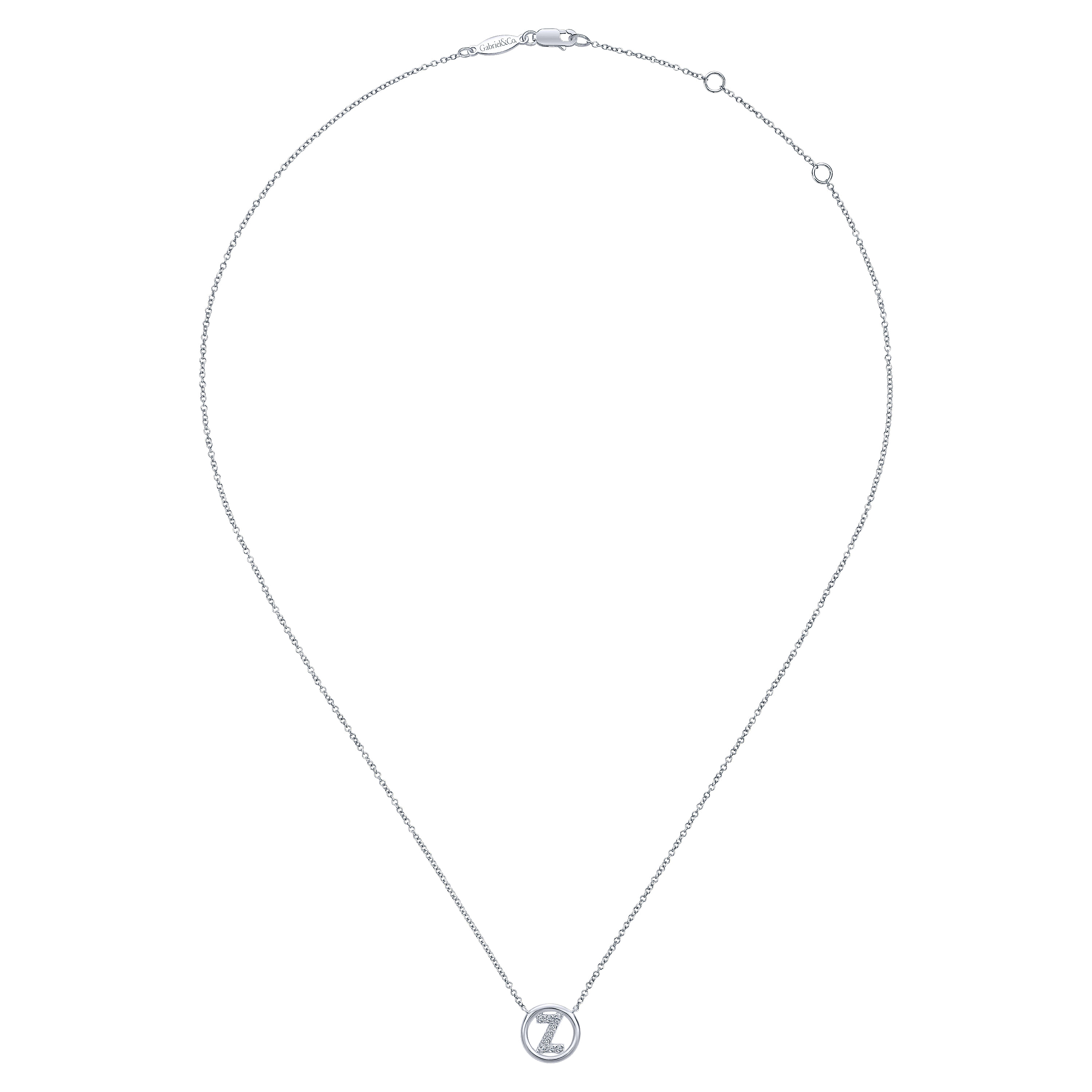 14K White Gold  Diamond Z Initial Pendant Necklace