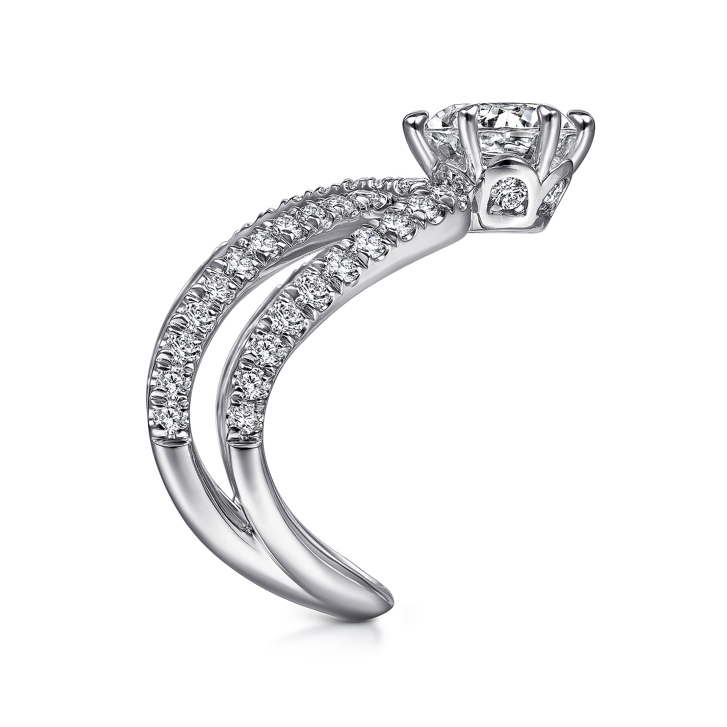 14K White Gold  Free Form Round Diamond Engagement Ring
