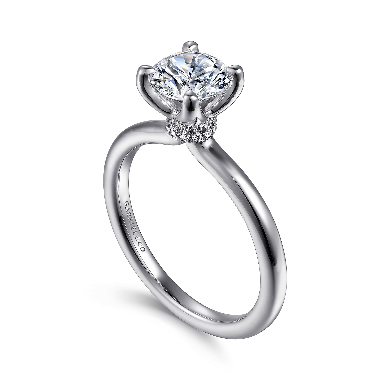 14K White Gold  Round Solitaire Diamond Engagement Ring