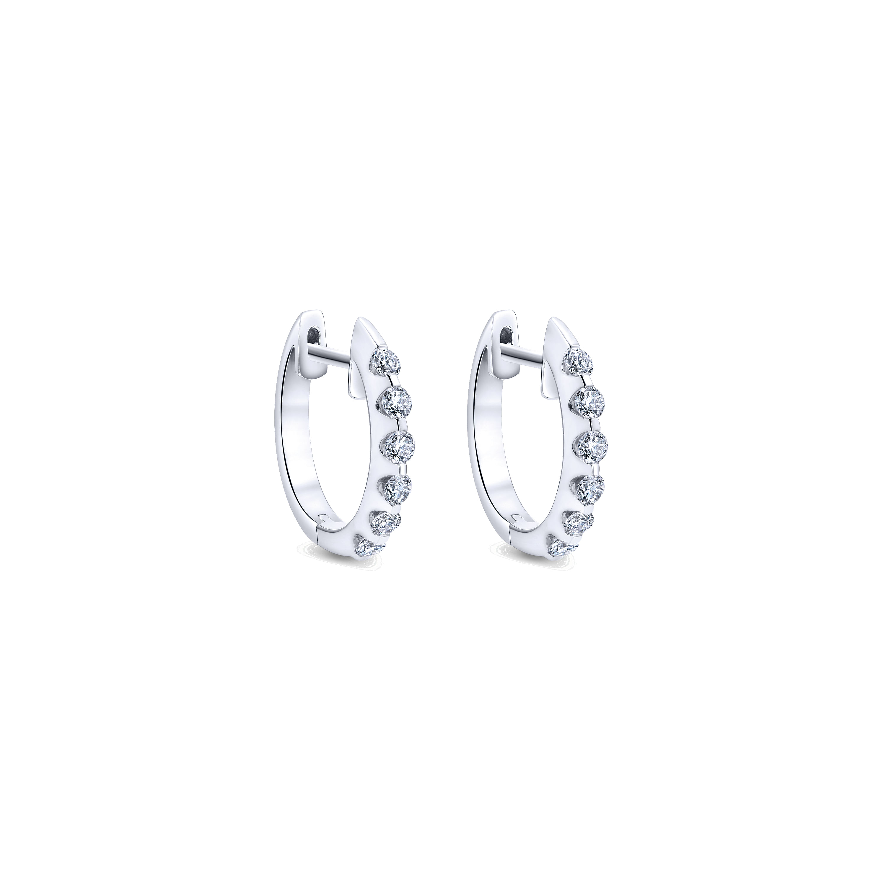 14K White Gold 15mm Round Classic Diamond Huggie Earrings