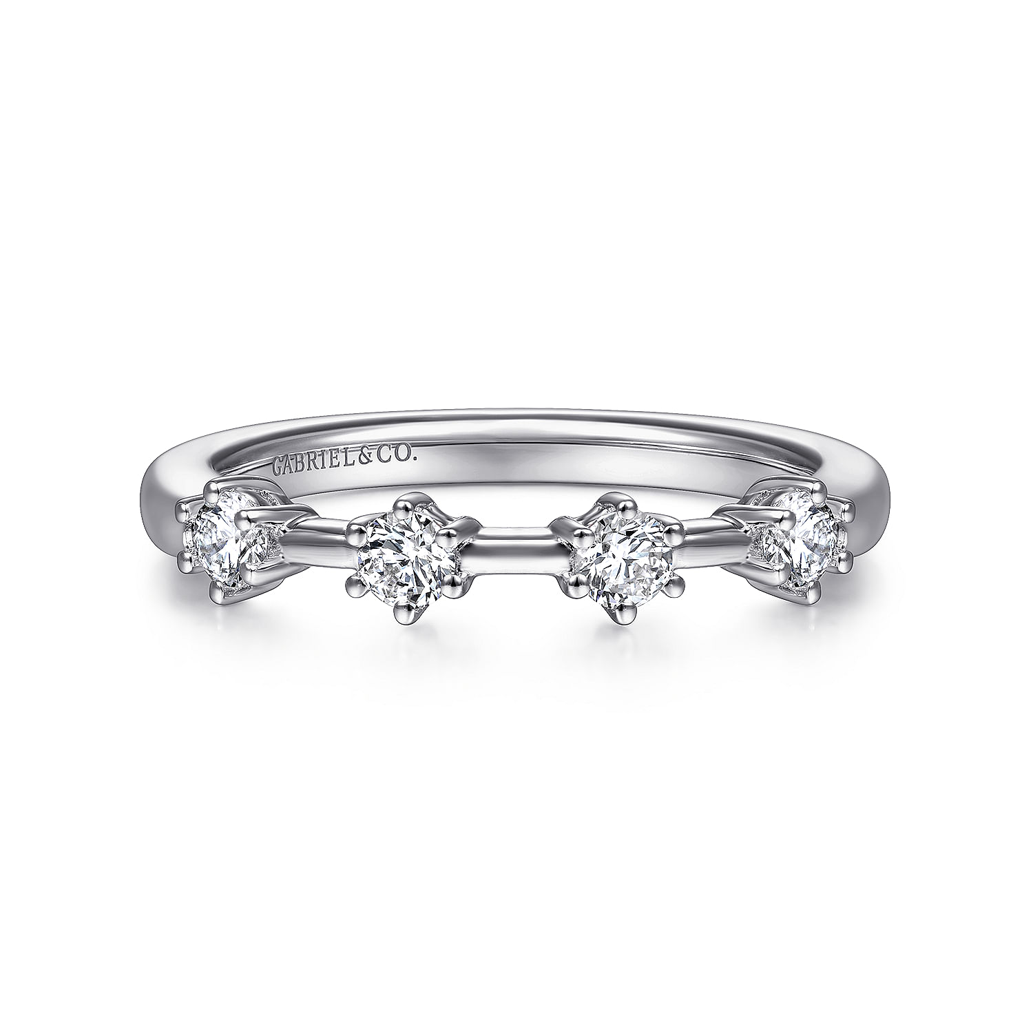 14K White Gold 4 Stone Stations Stackable Diamond Anniversary Band