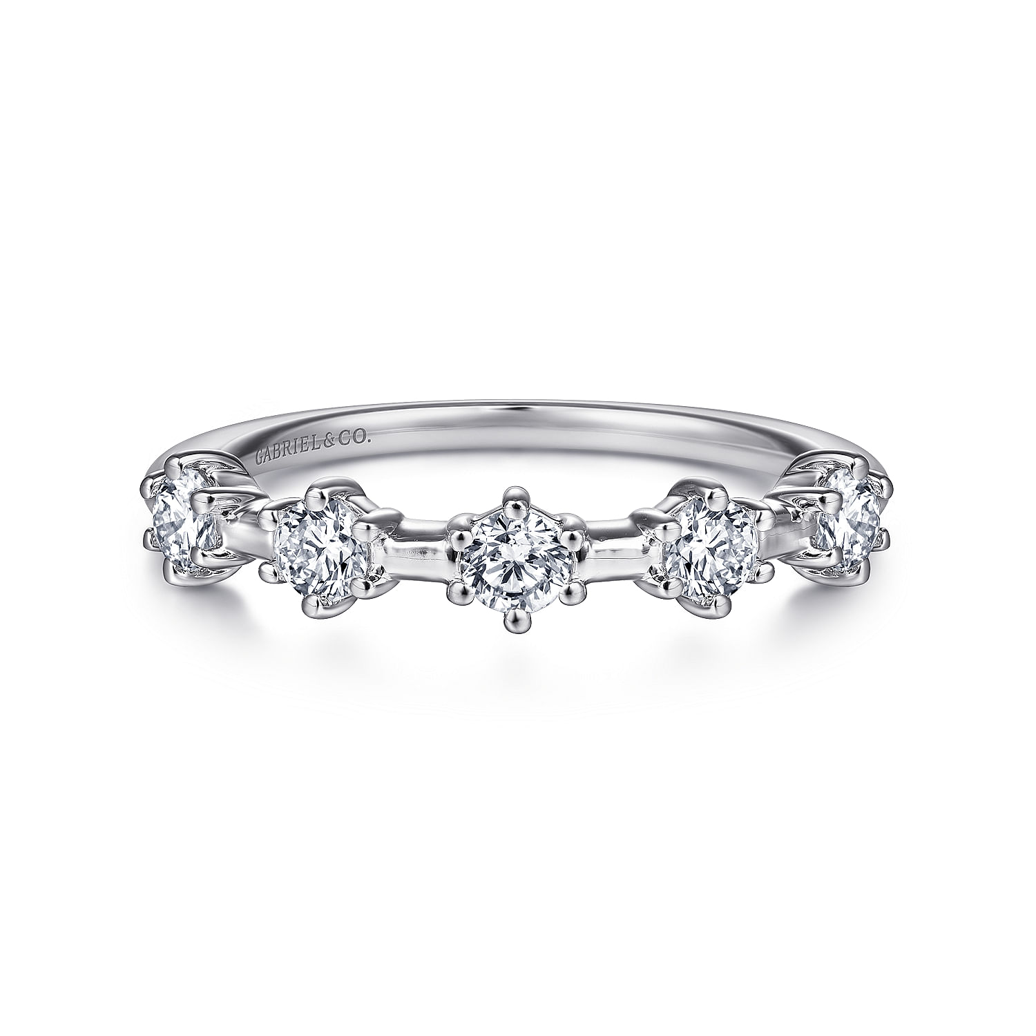 14K White Gold 5 Stone Stations Stackable Diamond Anniversary Band