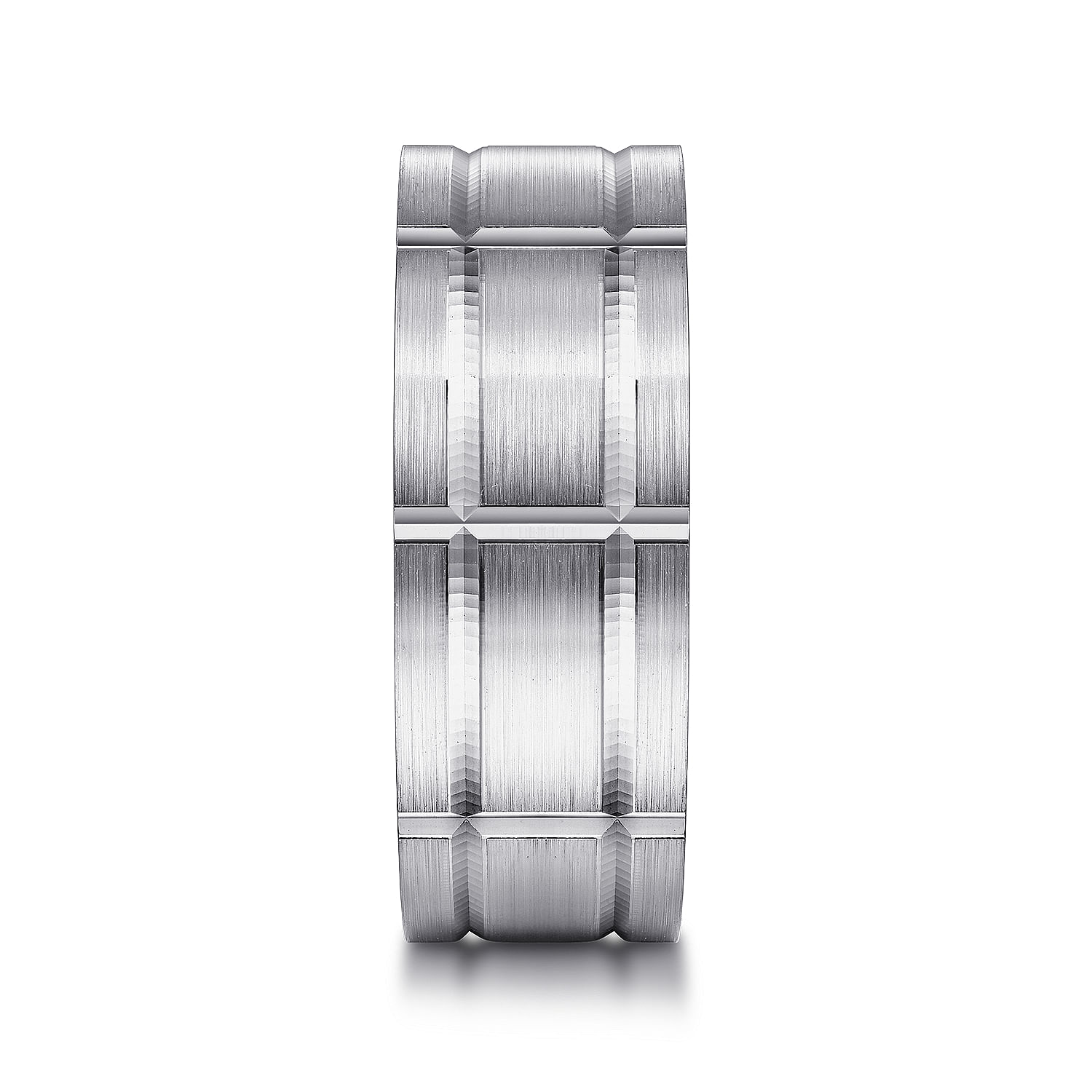 14K White Gold 8mm - Grooved Elongated Checkered Pattern Men's Wedding Band in Satin Finish
