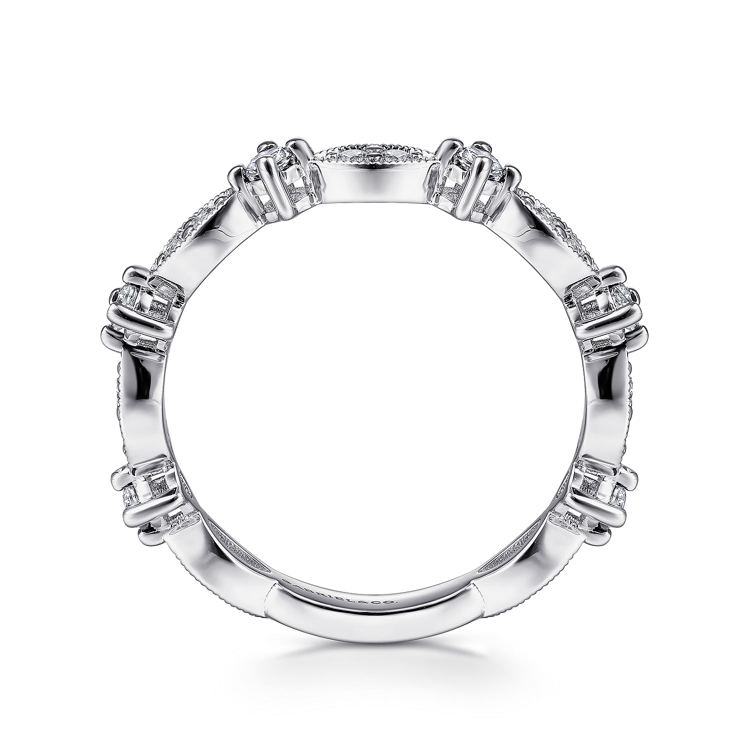 14K White Gold Alternating Cluster Marquise and Round Diamond Stackable Ring
