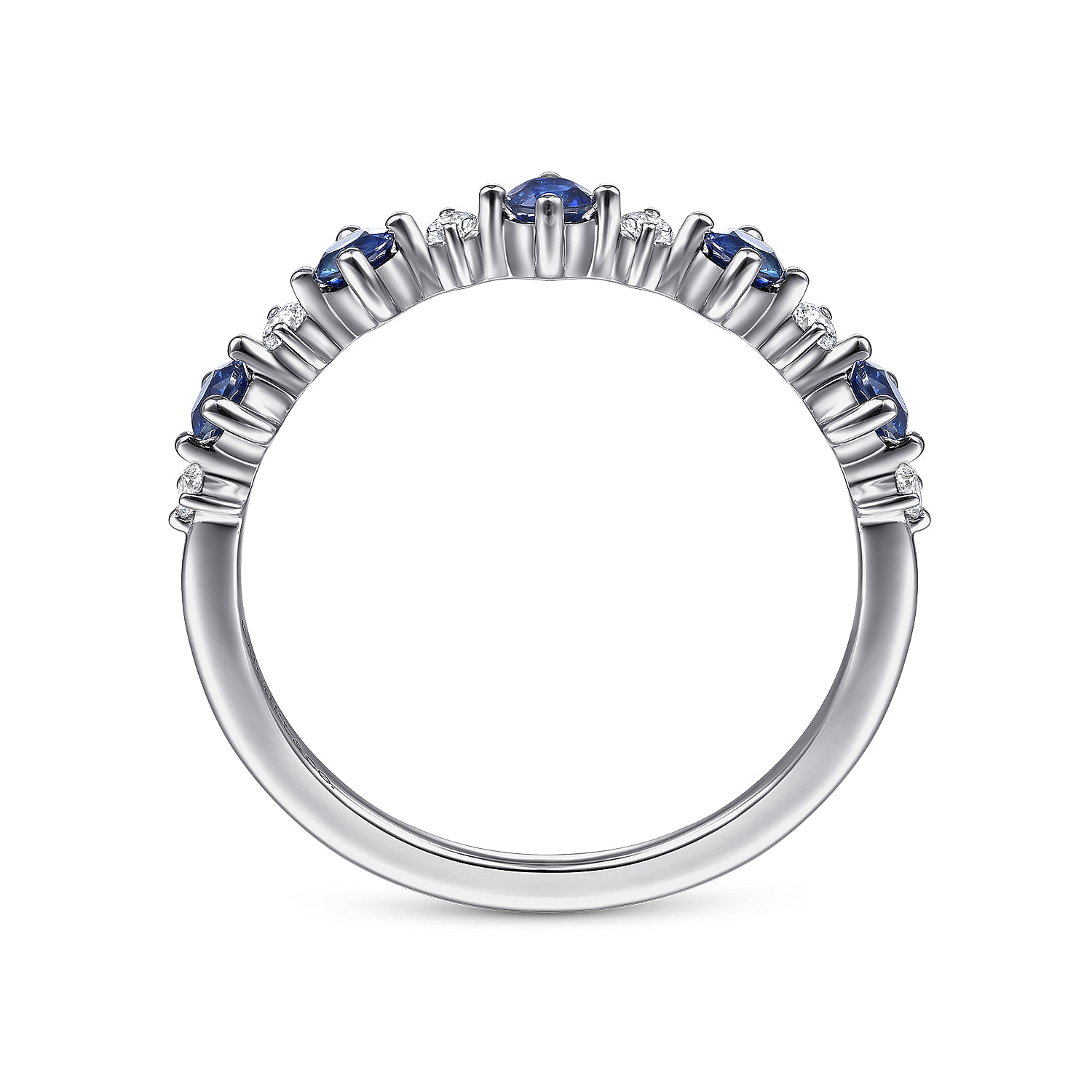14K White Gold Alternating Round Diamond and Sapphire Ring