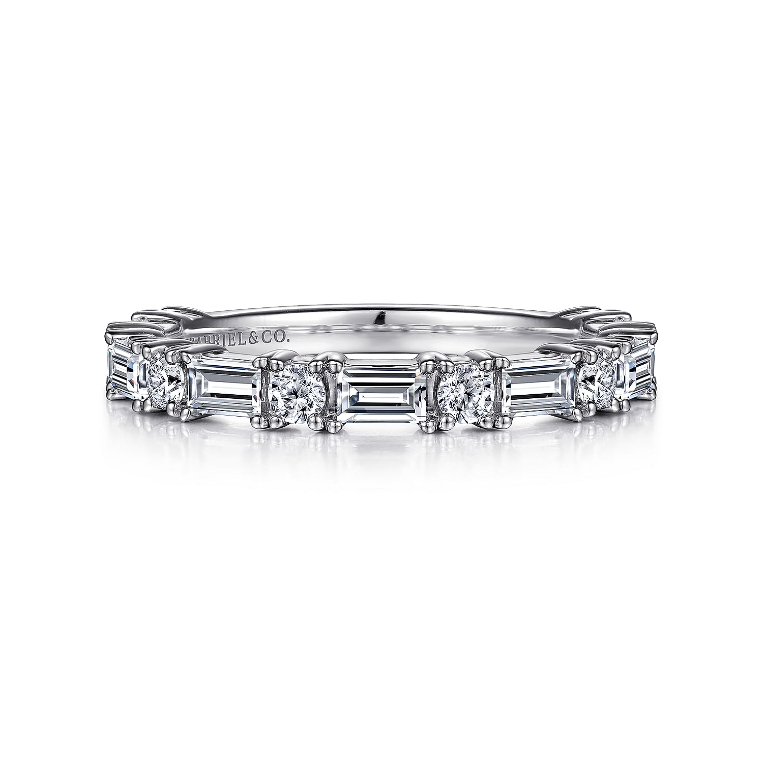 14K White Gold Baguette and Round Diamond Anniversary Band