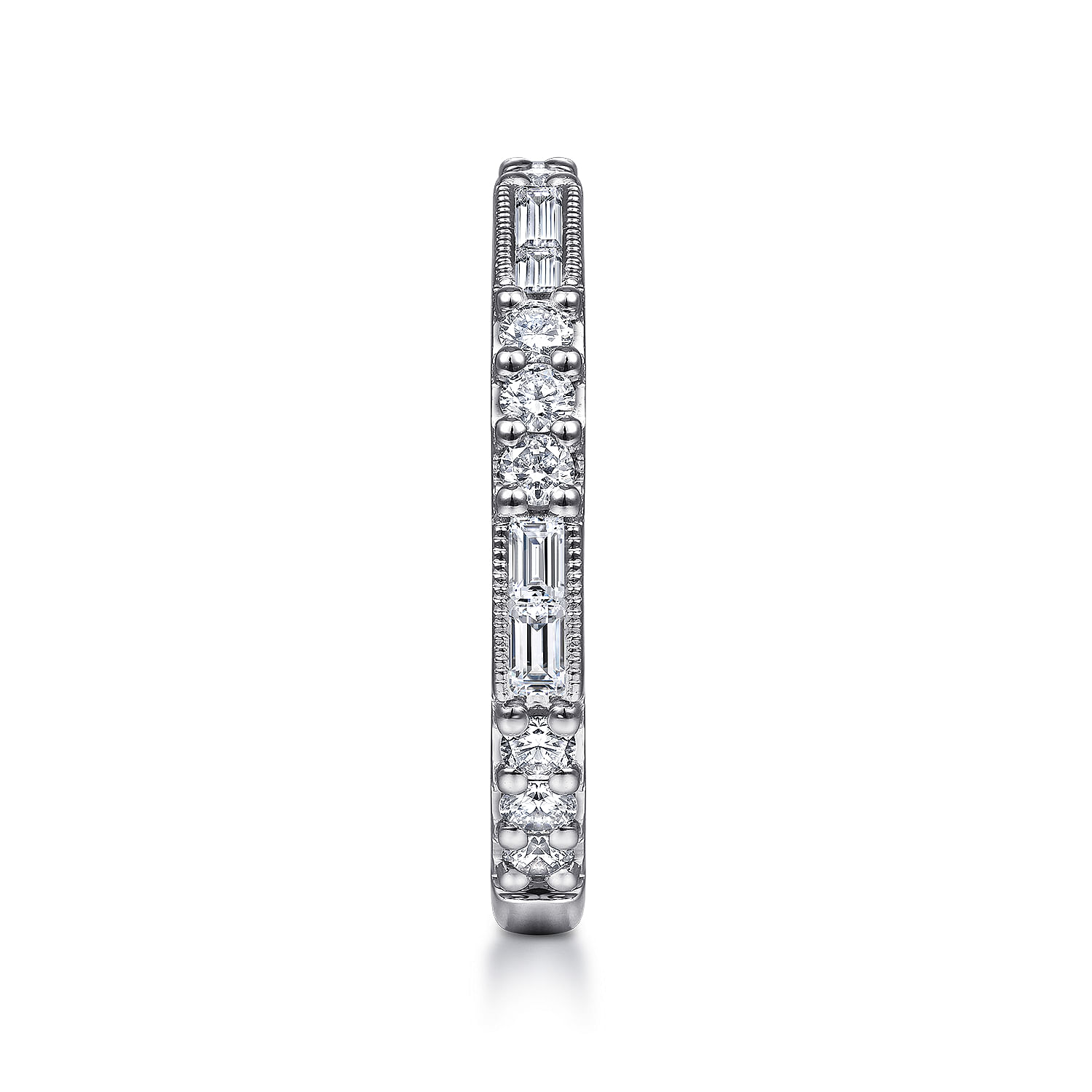 14K White Gold Baguette and Round Diamond Stackable Ring