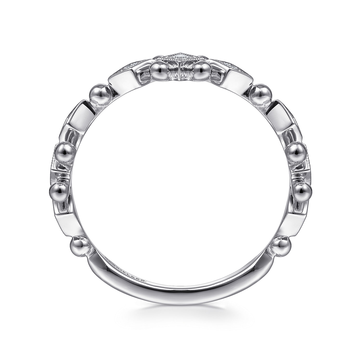 14K White Gold Beaded Diamond Stackable Ring
