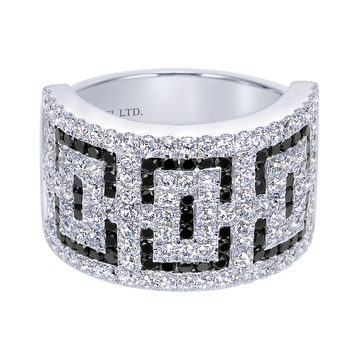 14K White Gold Black and White Diamond Pattern Wide Ring