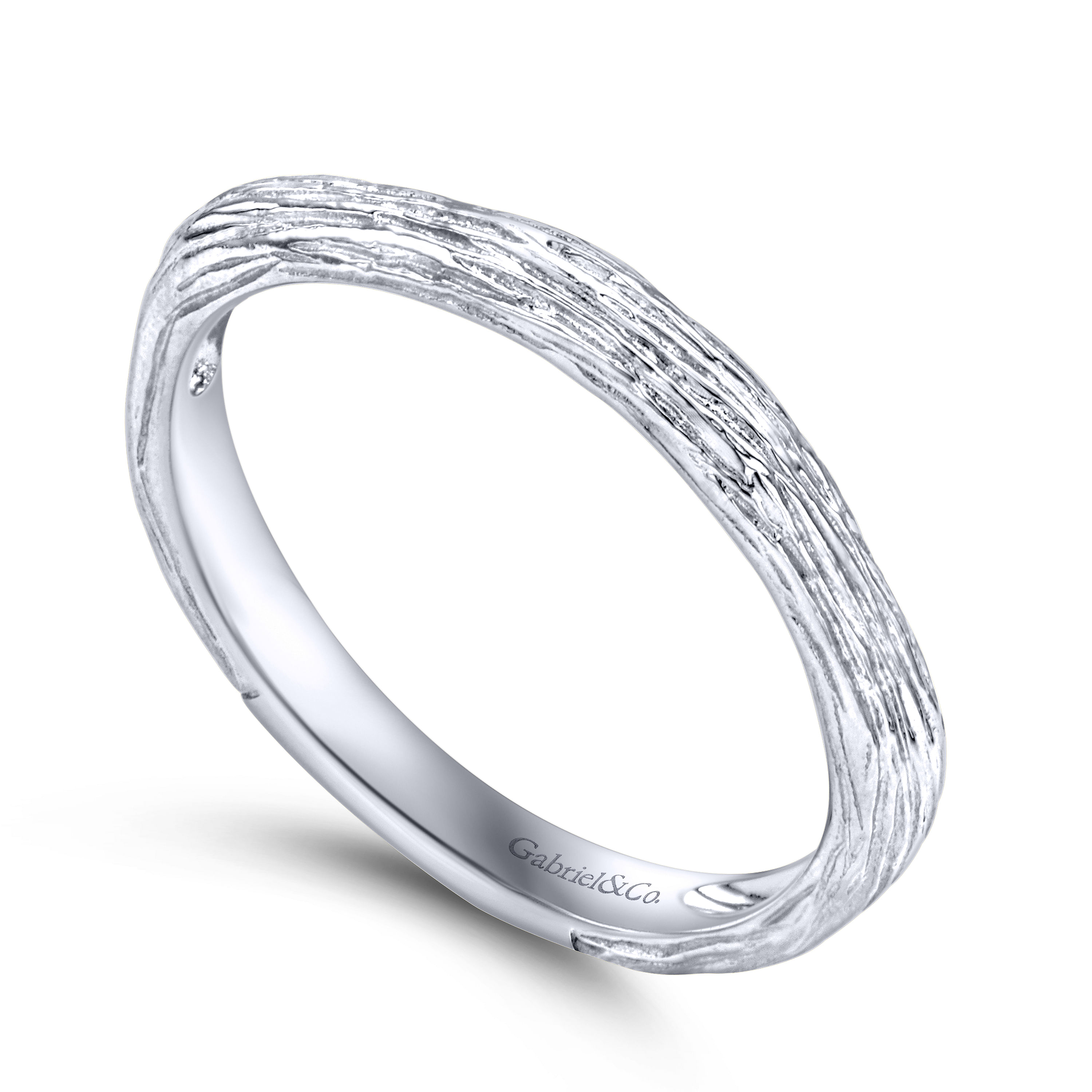 14K White Gold Brushed Textured Stackable Band
