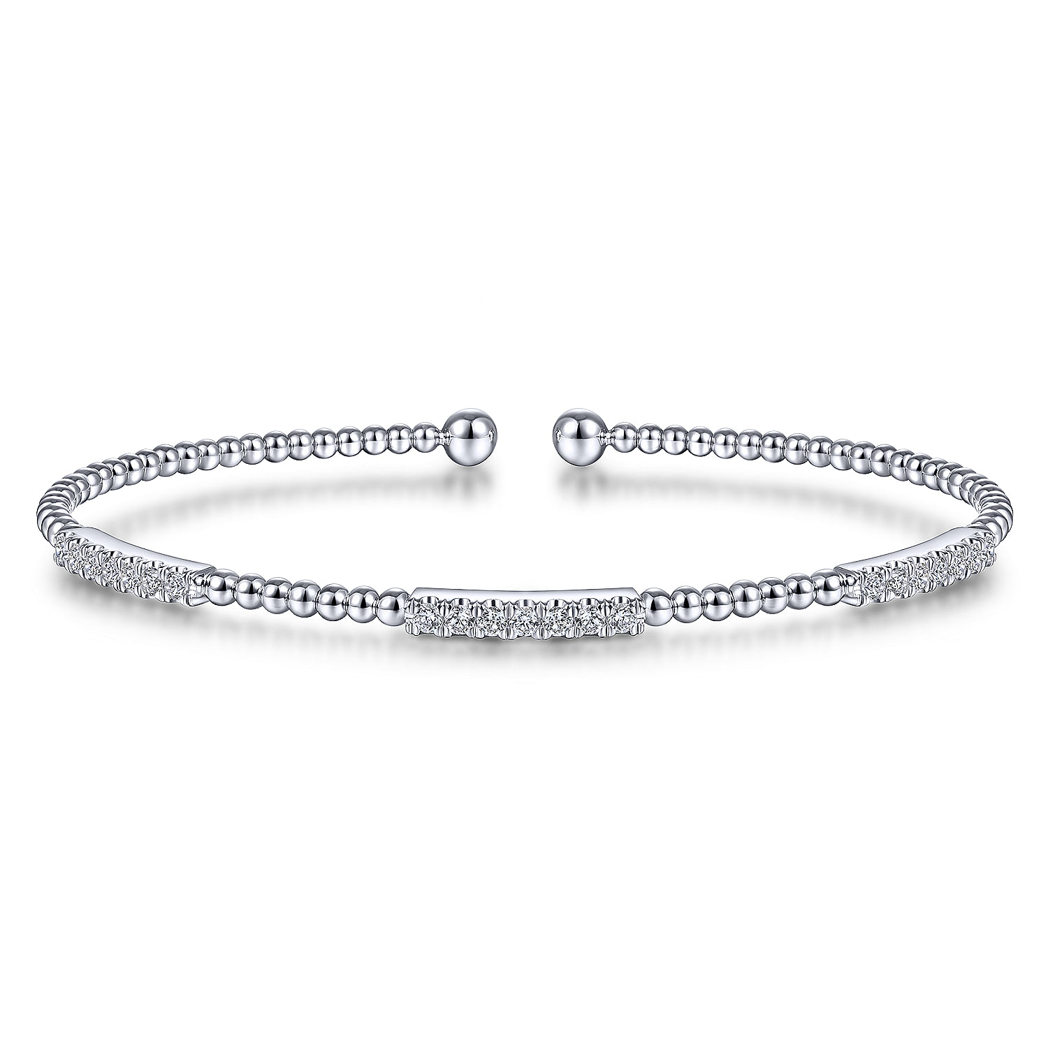 14K White Gold Bujukan Bead Cuff Bracelet with Diamond Pavé Stations