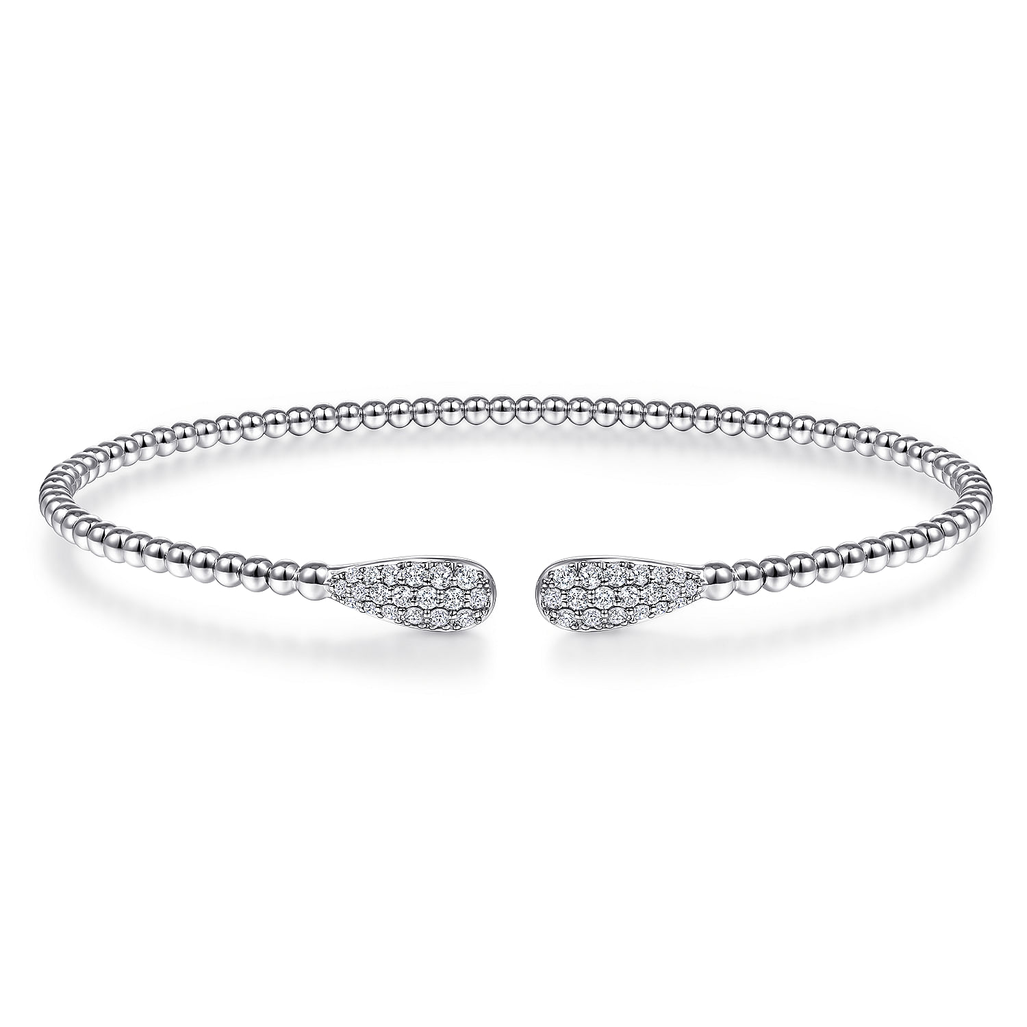 14K White Gold Bujukan Bead Cuff Bracelet with Diamond Pavé Teardrops 