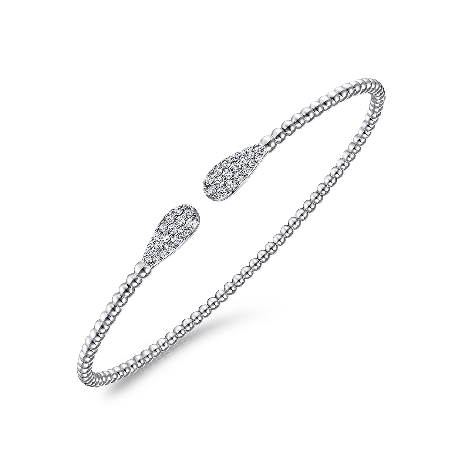 14K White Gold Bujukan Bead Cuff Bracelet with Diamond Pavé Teardrops 