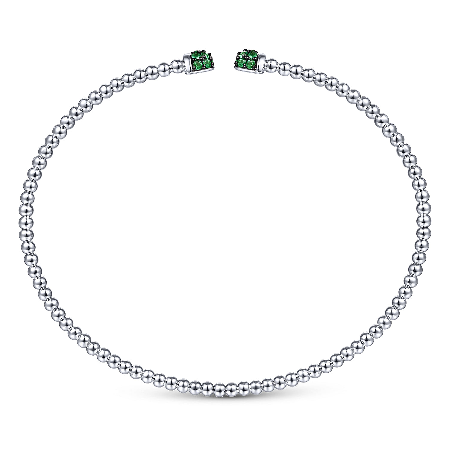 14K White Gold Bujukan Bead Cuff Bracelet with Emerald Pavé Caps