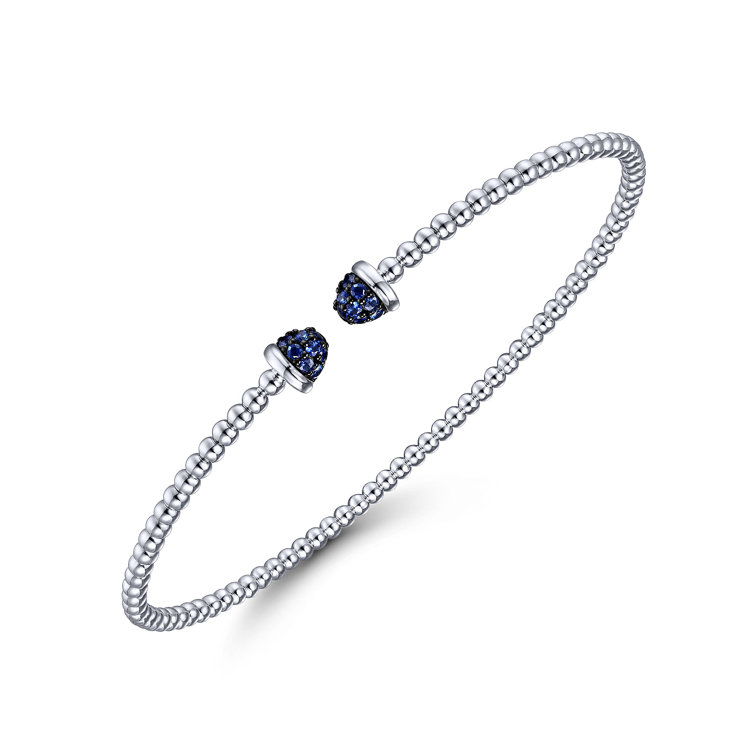 14K White Gold Bujukan Bead Cuff Bracelet with Sapphire Pavé Caps