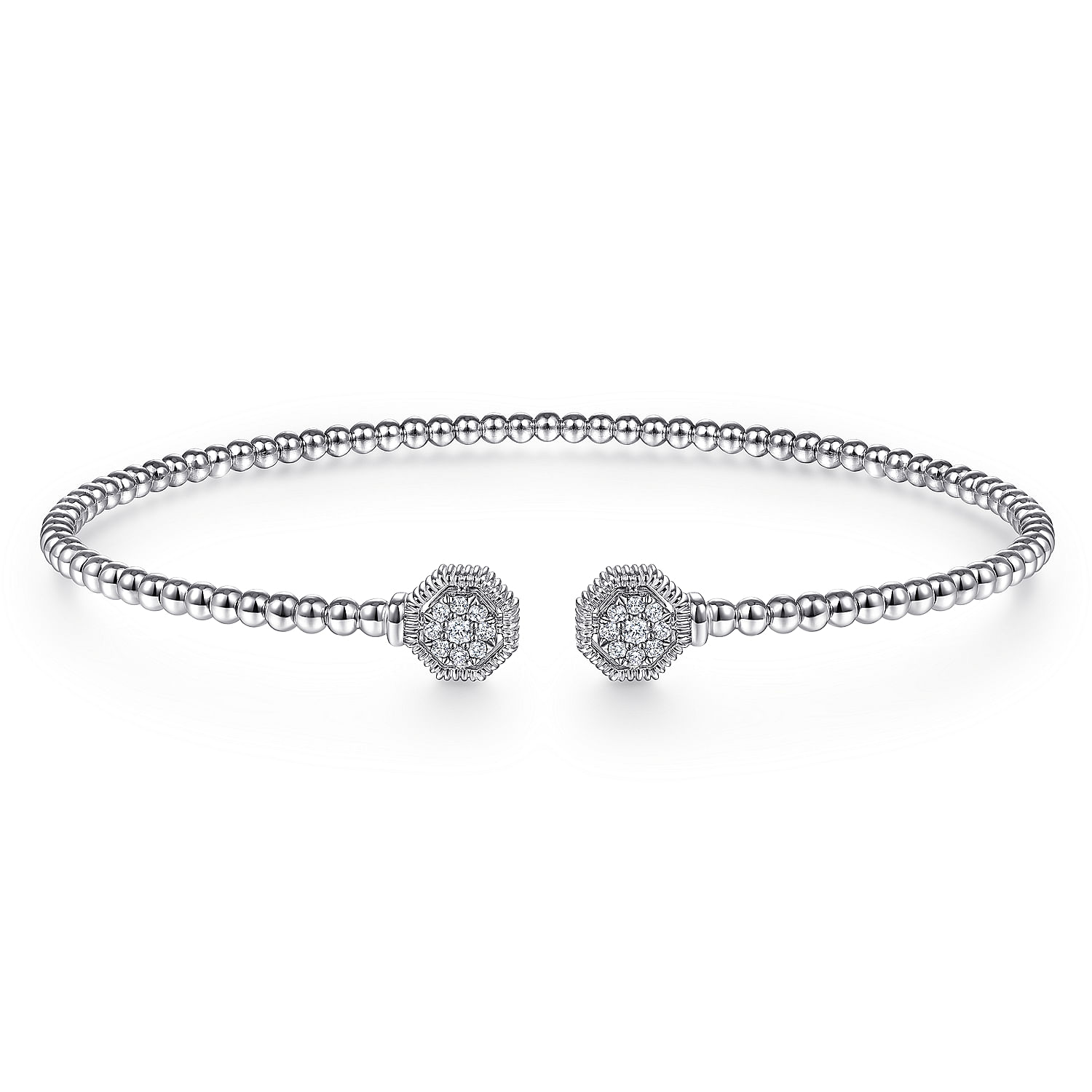 14K White Gold Bujukan Split Cuff Bracelet with Diamond Pavé Hexagon Caps