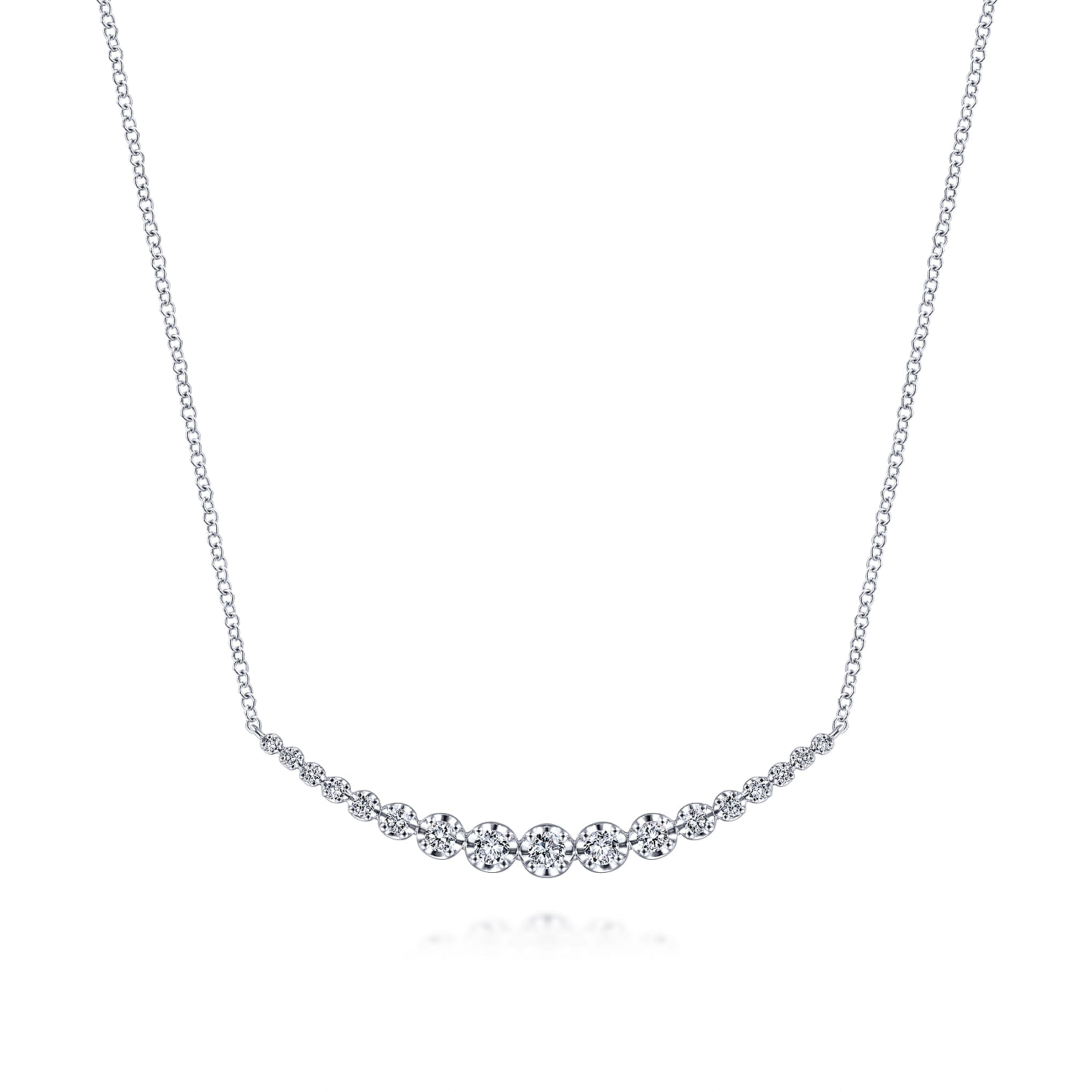 14K White Gold Buttercup Set Diamond Curved Bar Necklace