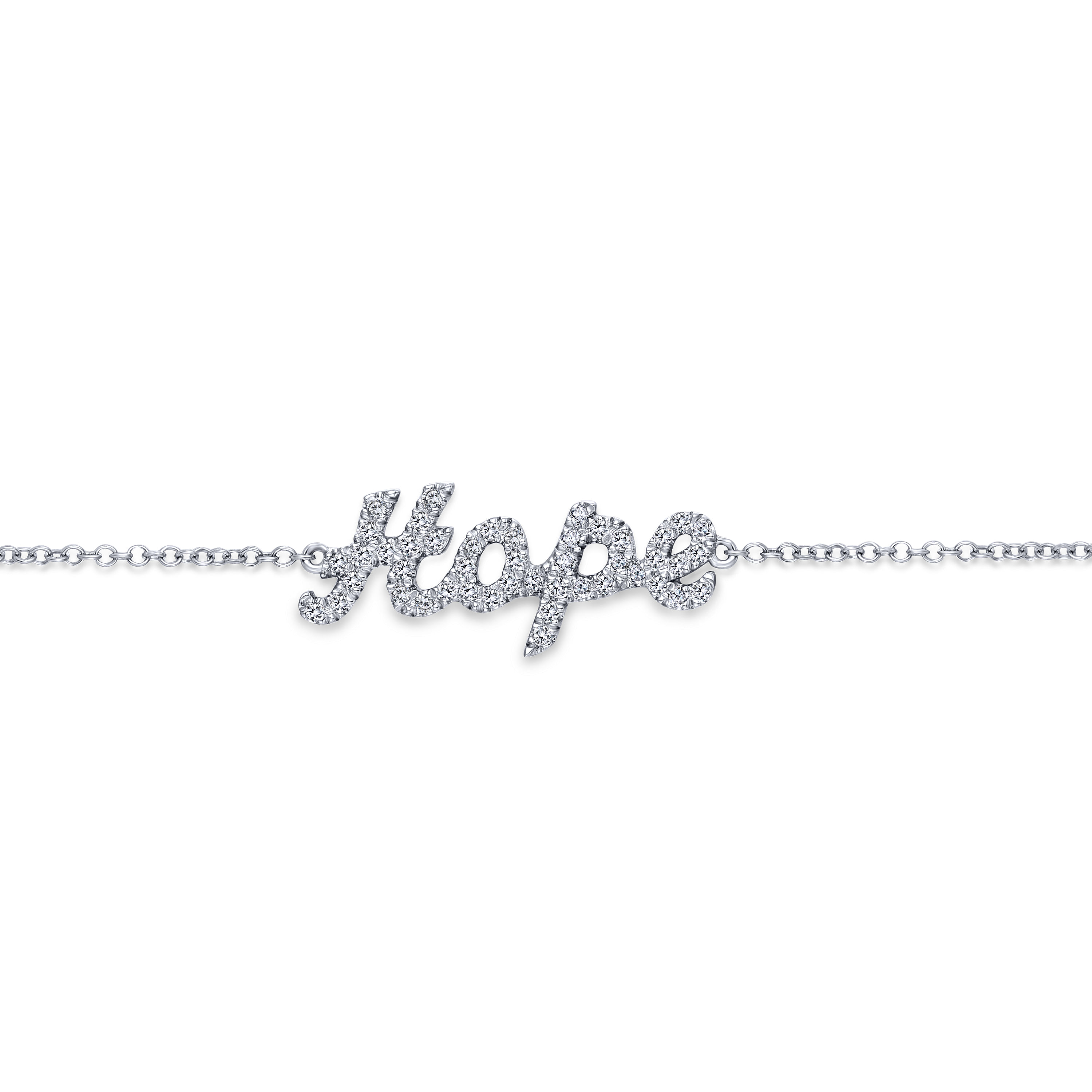 14K White Gold Chain Bracelet with Diamond Pavé HOPE