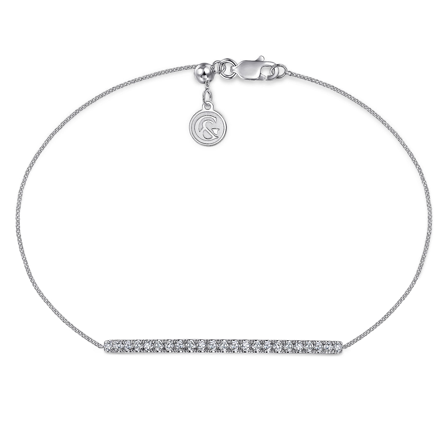 14K White Gold Chain Bracelet with Pavé Diamond Bar