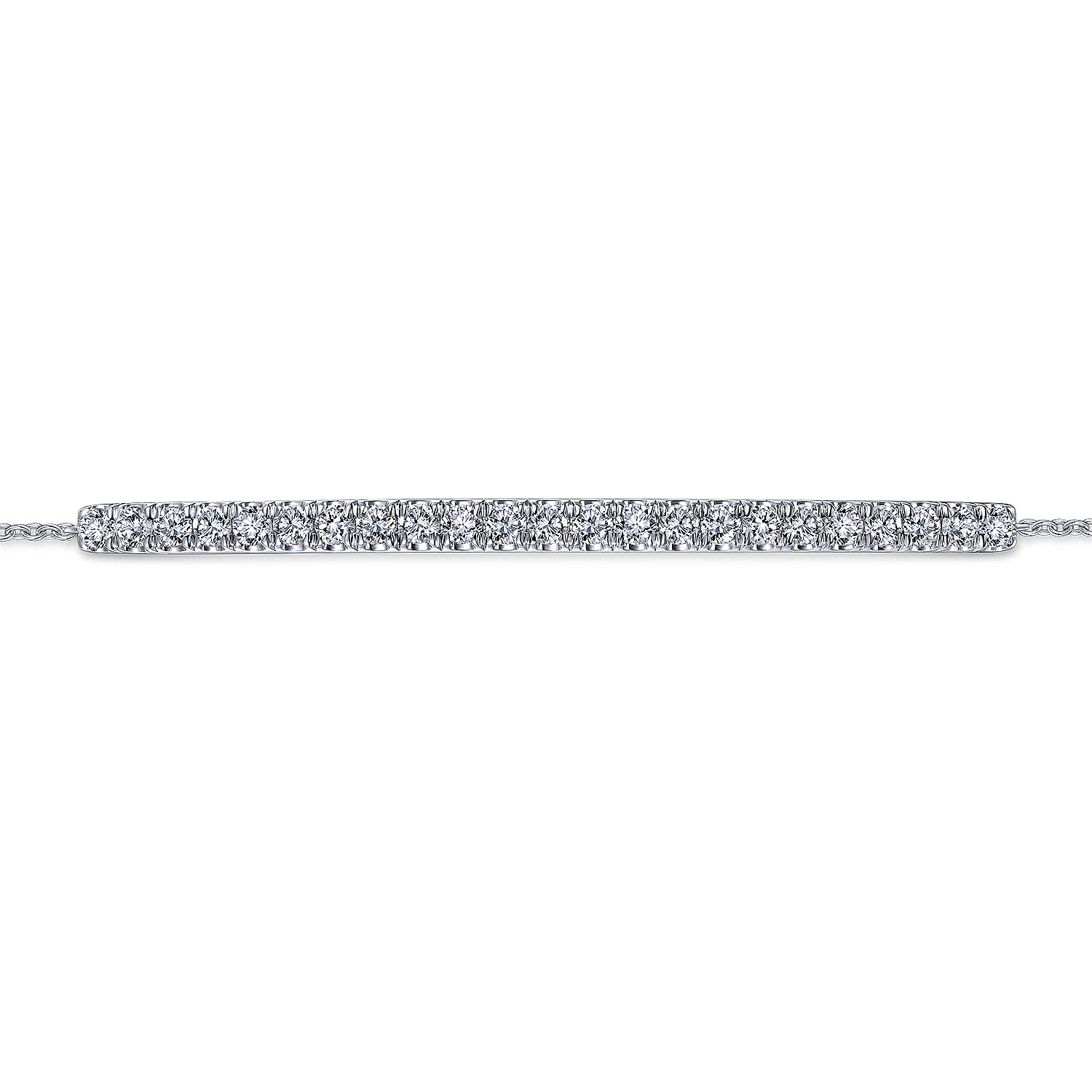14K White Gold Chain Bracelet with Pavé Diamond Bar