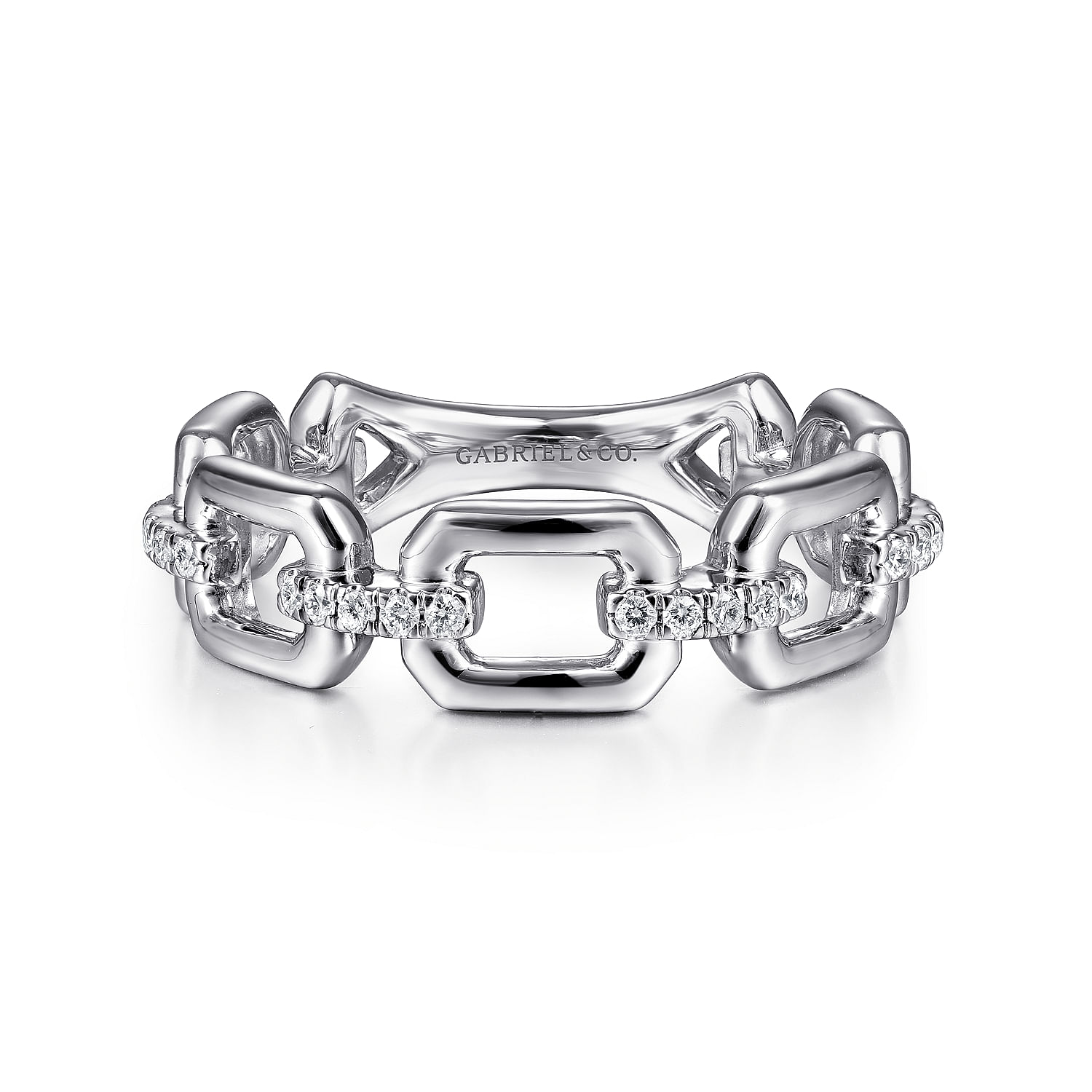 14K White Gold Chain Link Ring Band with Diamond Connectors