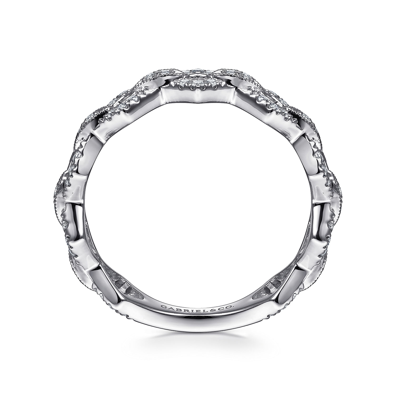 14K White Gold Chain Link Stackable Diamond Ring