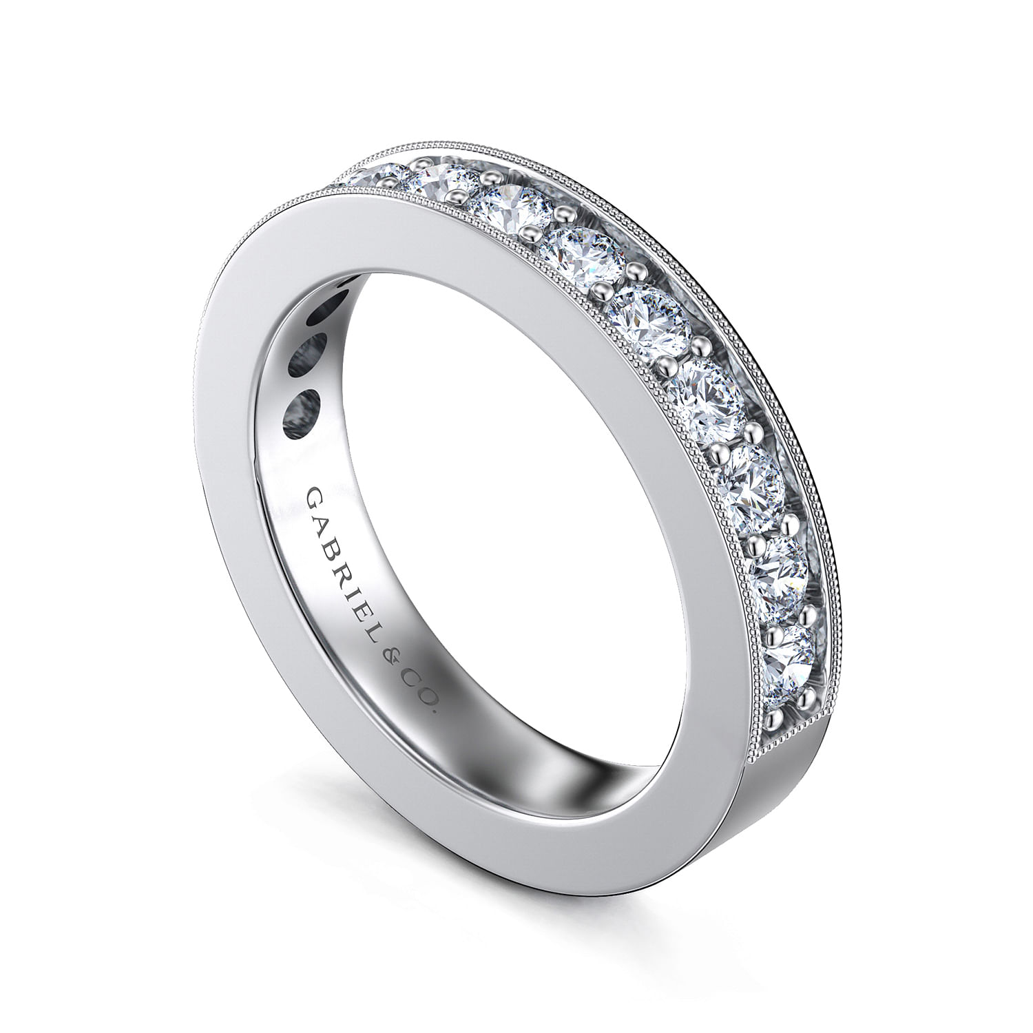 14K White Gold Channel Prong Diamond Anniversary Band with Millgrain