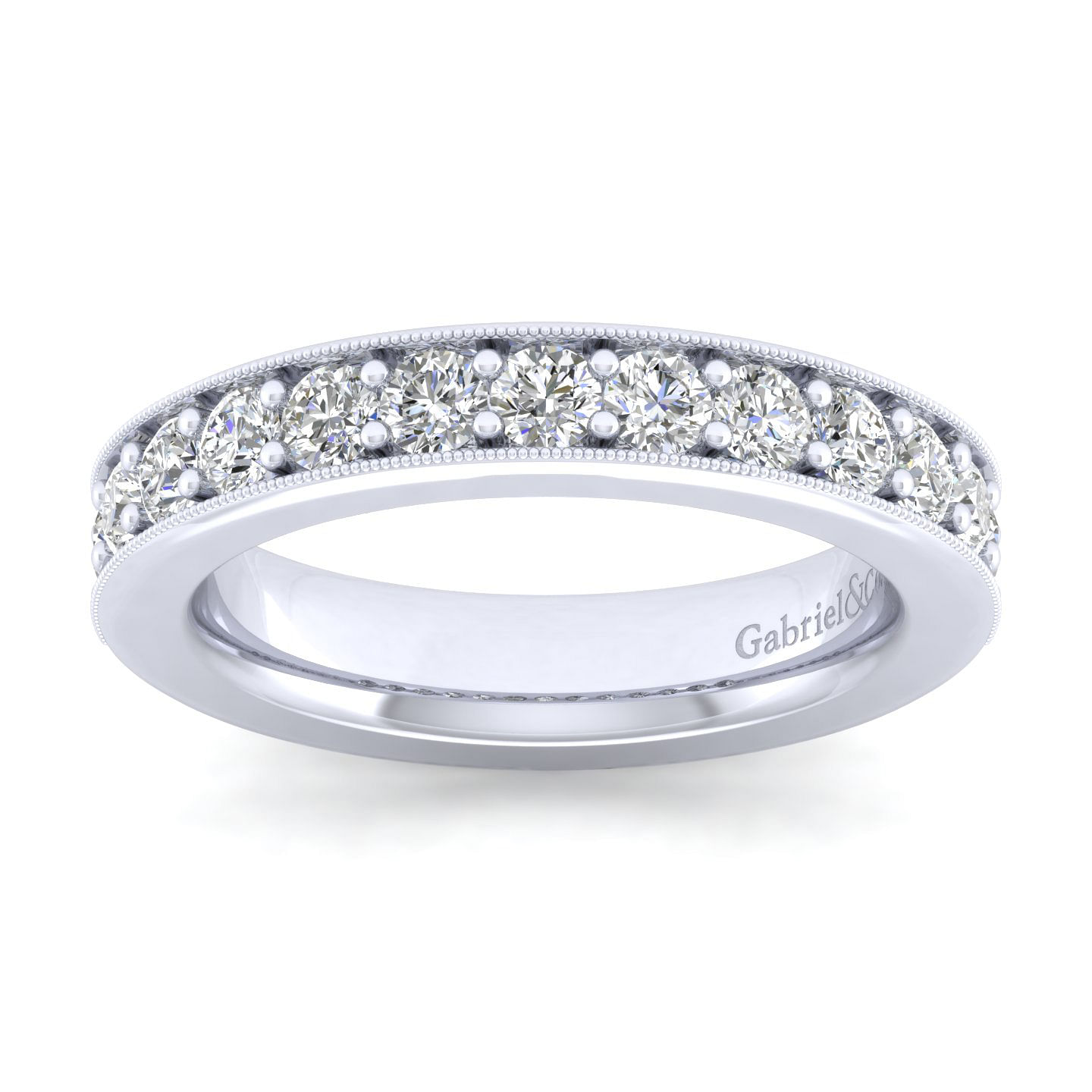 14K White Gold Channel Prong Diamond Anniversary Band with Millgrain
