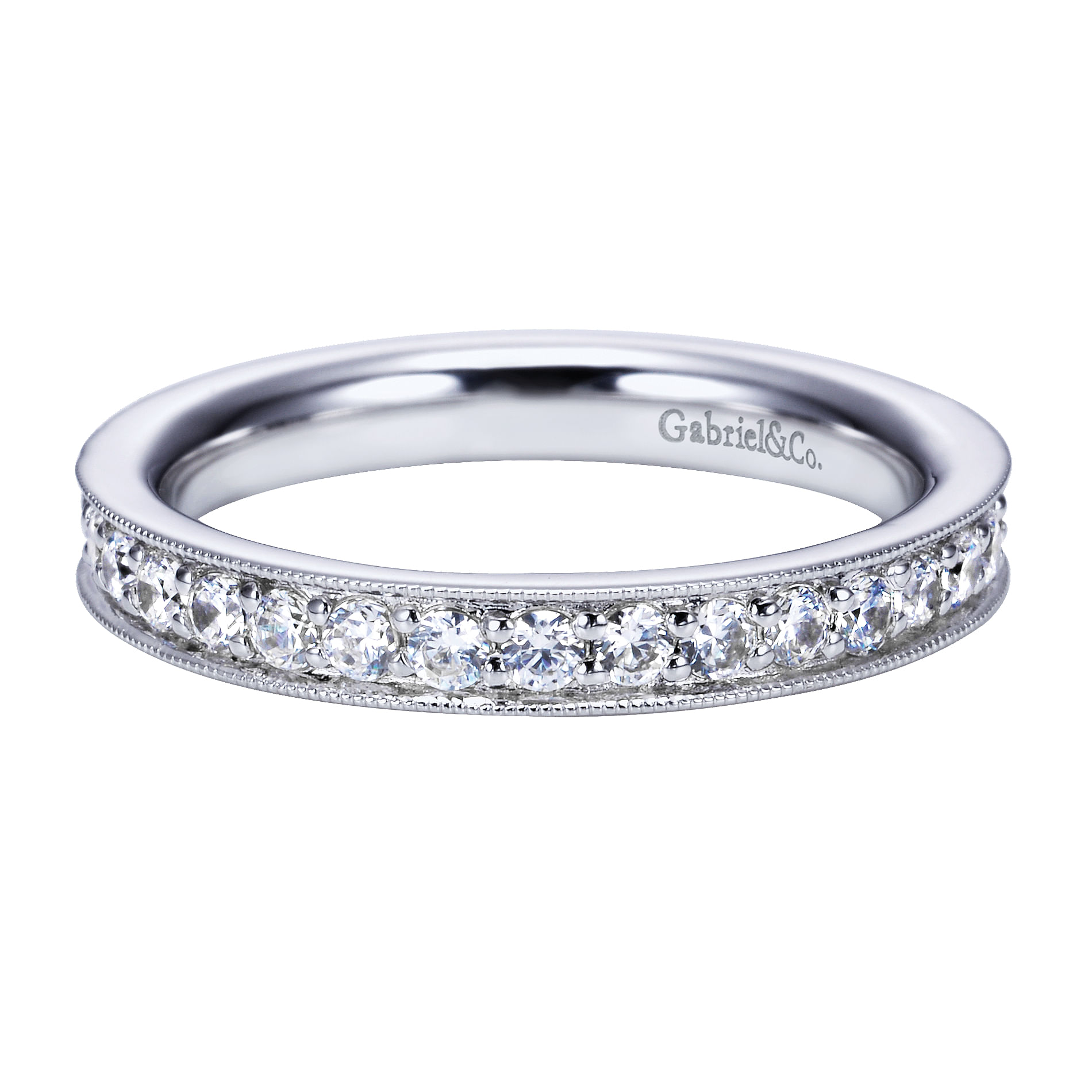 14K White Gold Channel Prong Diamond Eternity Band with Millgrain