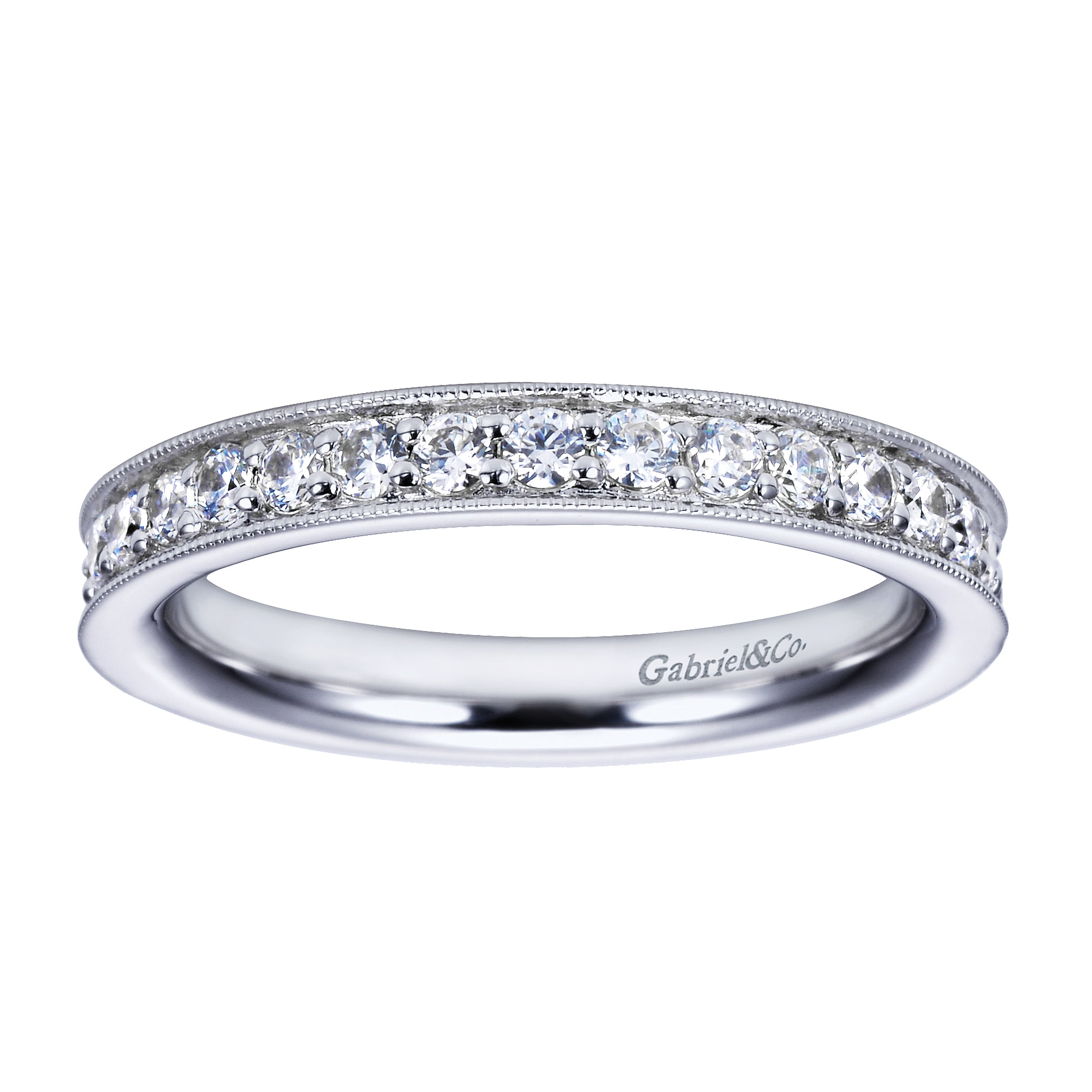14K White Gold Channel Prong Diamond Eternity Band with Millgrain