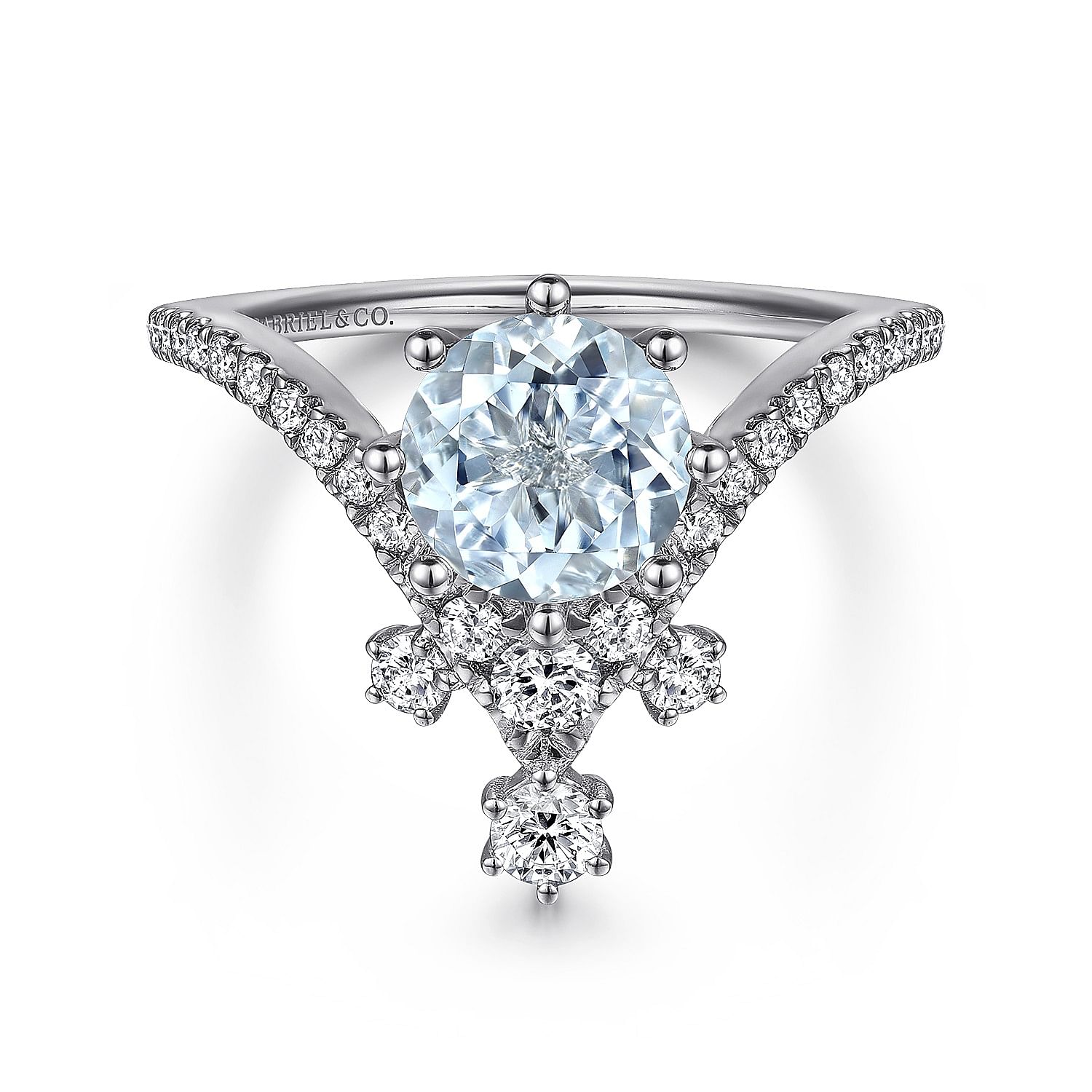 14K White Gold Chevron Aquamarine and Diamond Engagement Ring