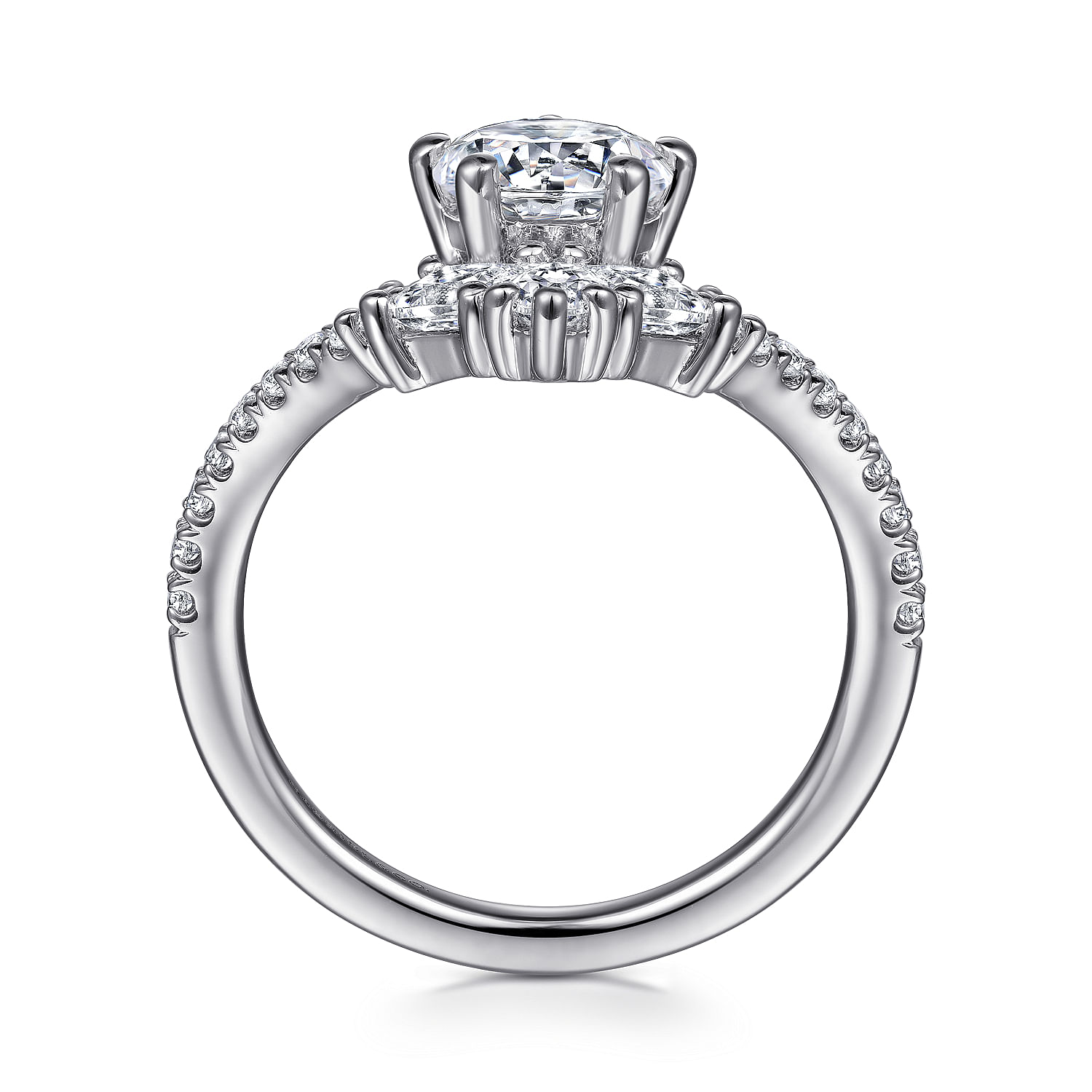 14K White Gold Chevron Round Diamond Engagement Ring