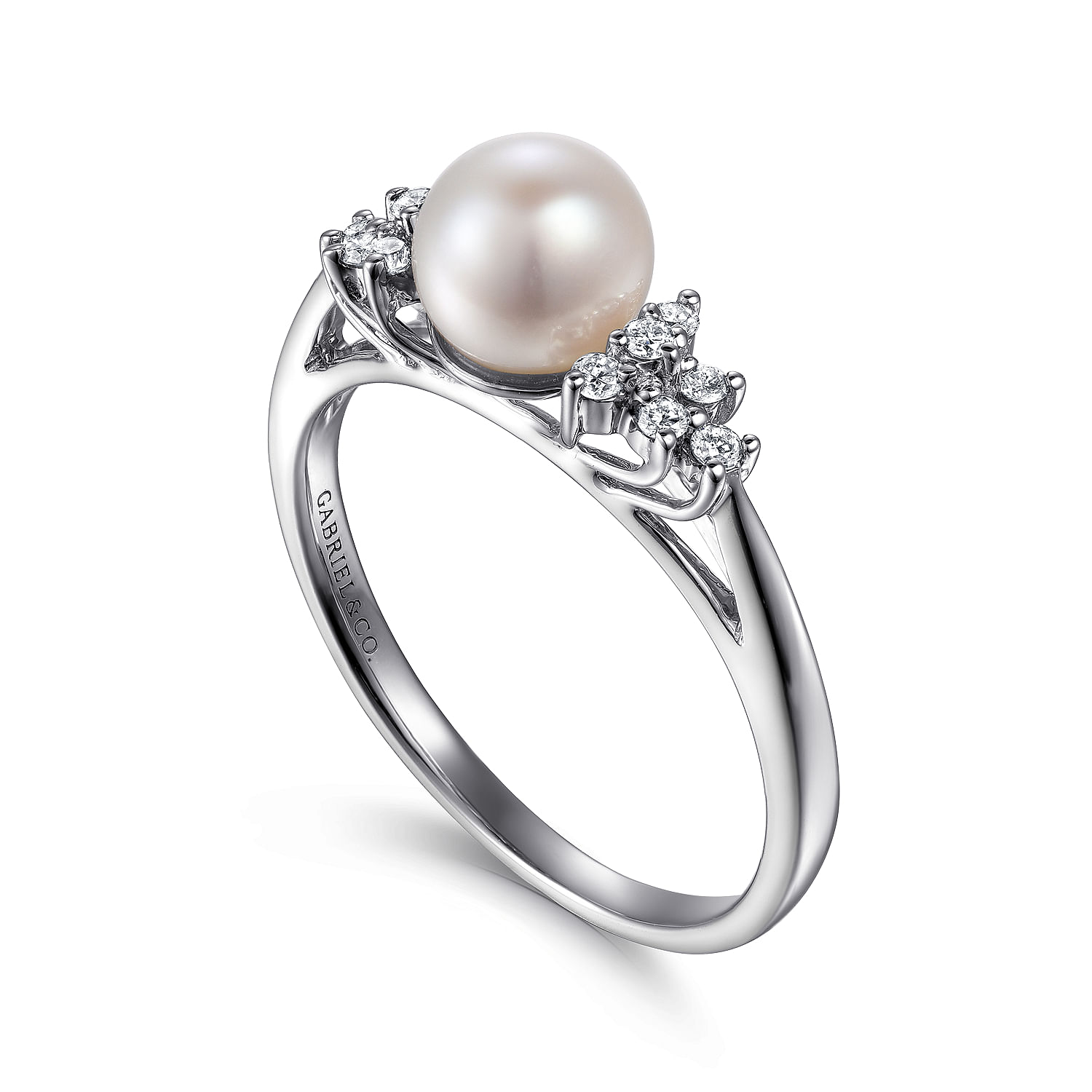 14K White Gold Classic Cultured Pearl Diamond Accented Stackable Ring
