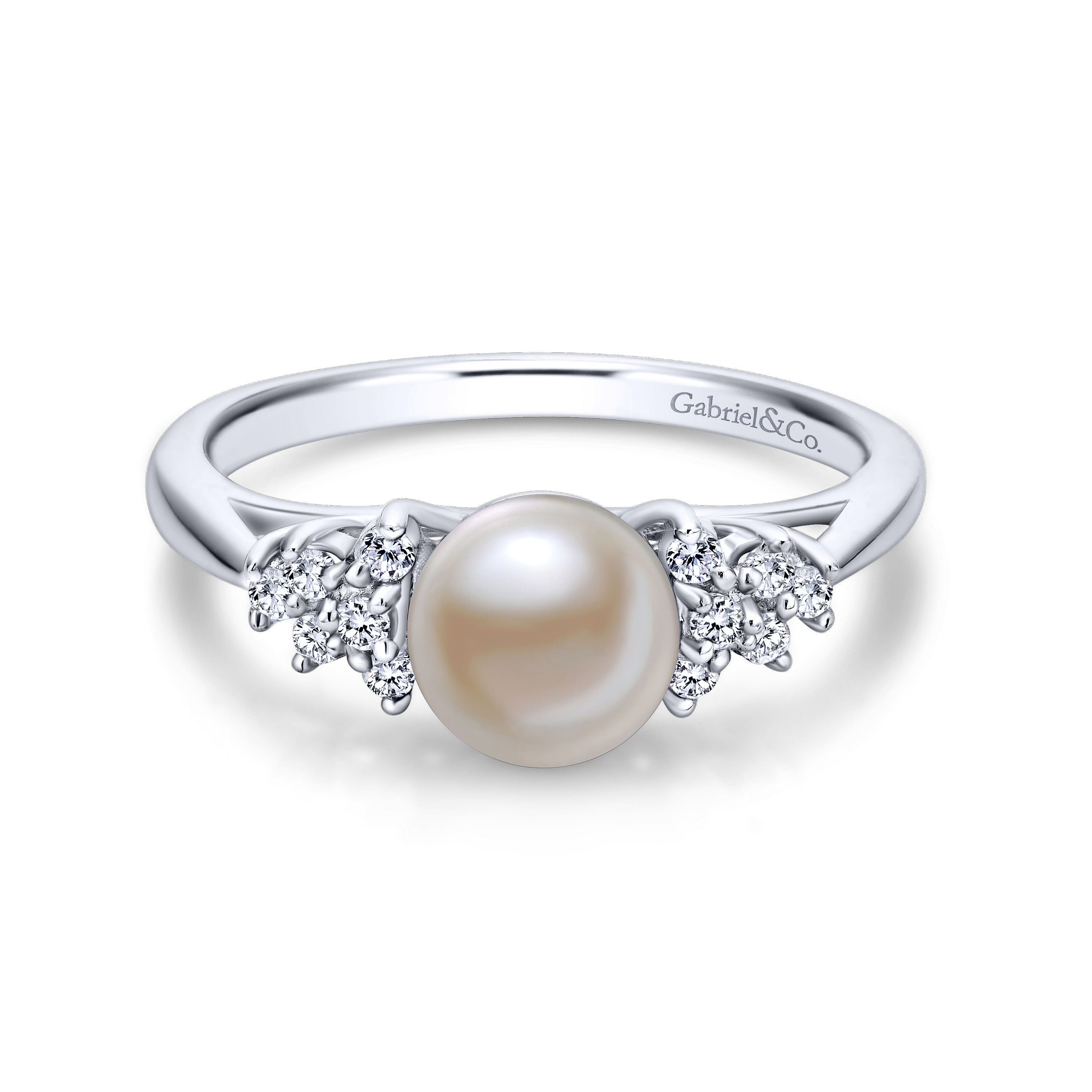 14K White Gold Classic Cultured Pearl Diamond Accented Stackable Ring