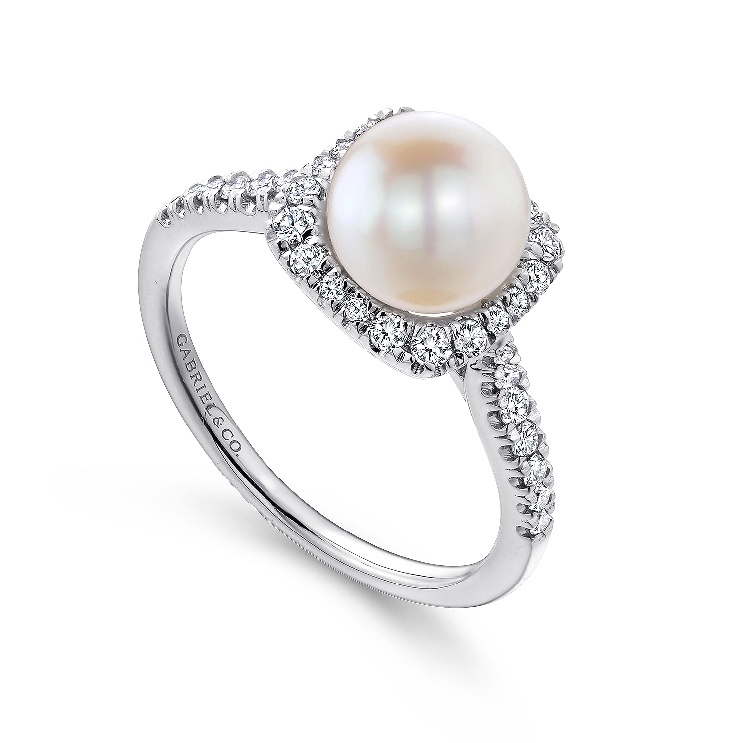 14K White Gold Classic Cultured Pearl and Diamond Halo Ring