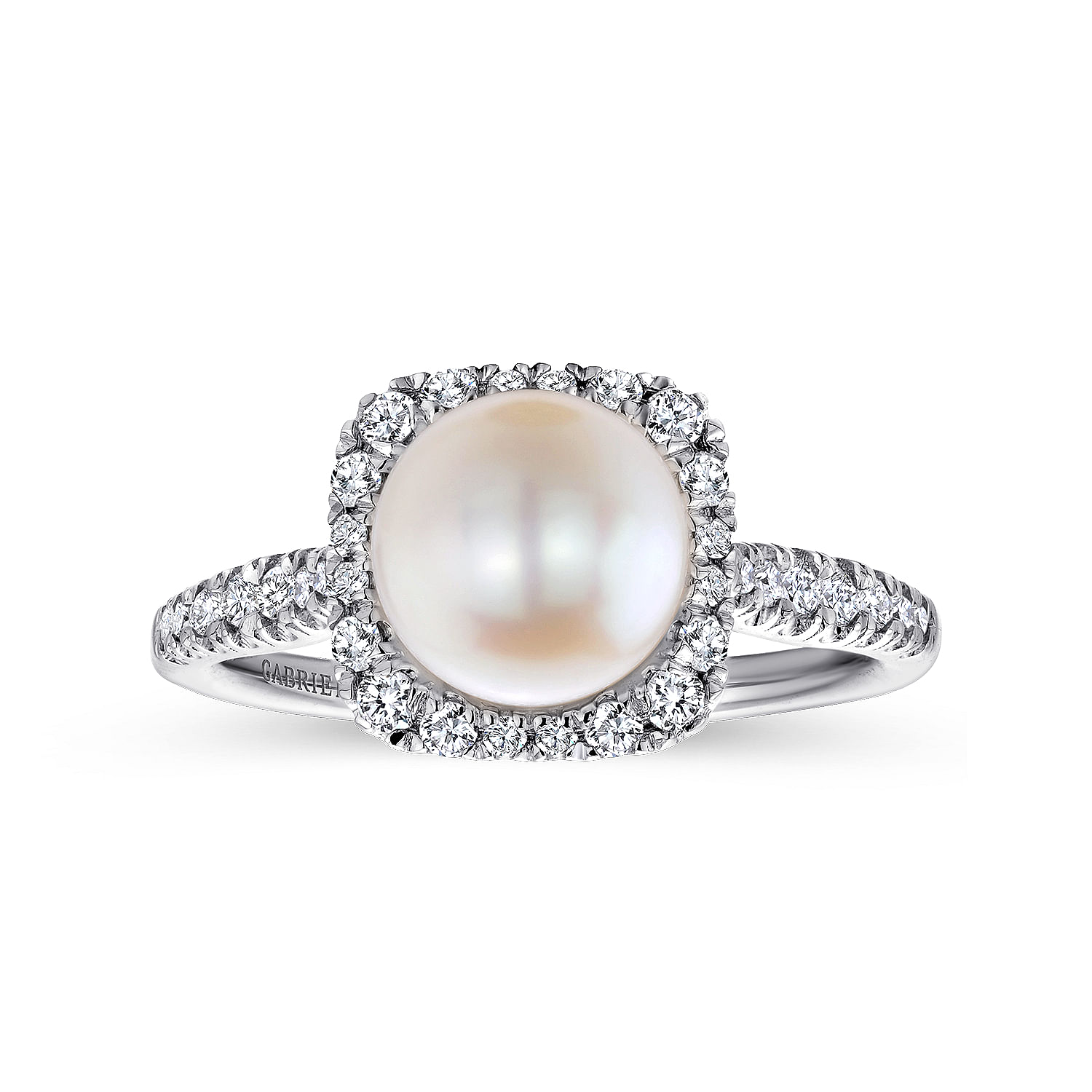 14K White Gold Classic Cultured Pearl and Diamond Halo Ring