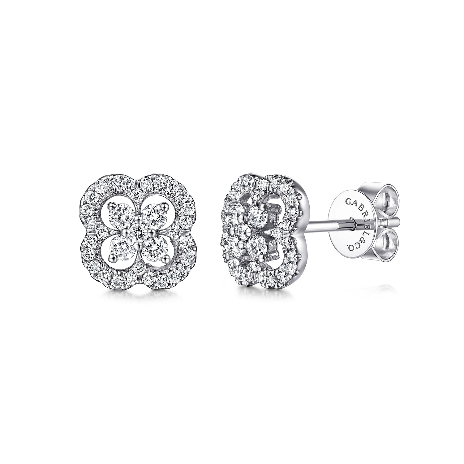 14K White Gold Clover Cutout Diamond Stud Earrings