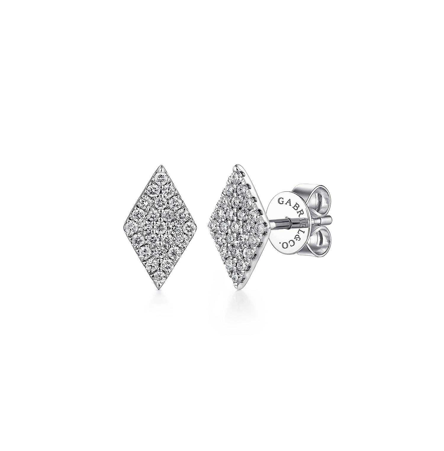 14K White Gold Cluster Diamond Rhombus Stud Earrings