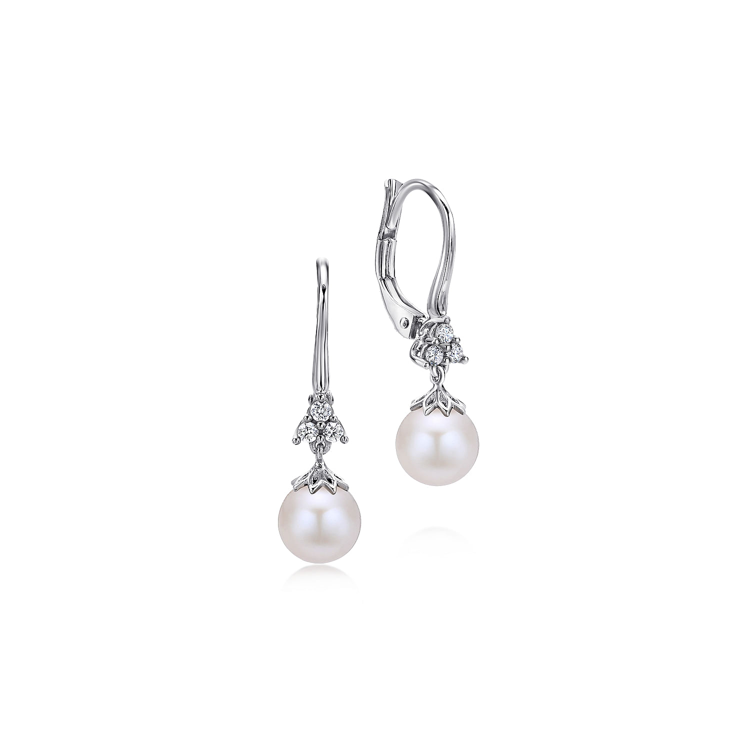 14K White Gold Cultured Pearl Diamond Drop Earrings