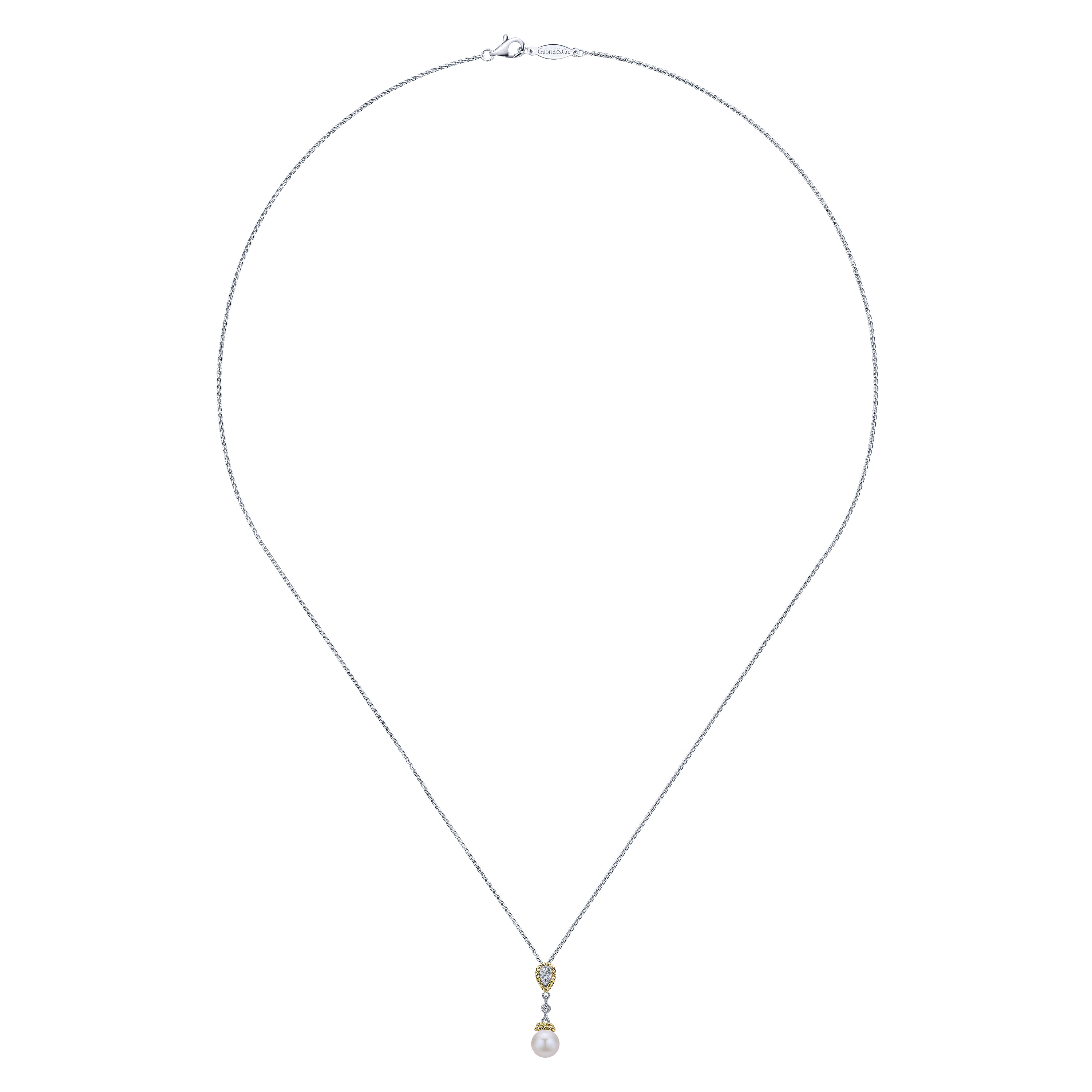 14K White Gold Cultured Pearl and Diamond Accent Pendant Necklace