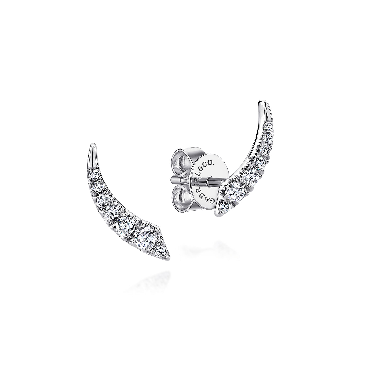 14K White Gold Curved Diamond Bar Stud Earrings