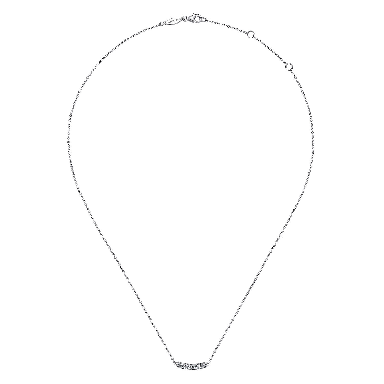 14K White Gold Curved Pavé Diamond Bar Necklace