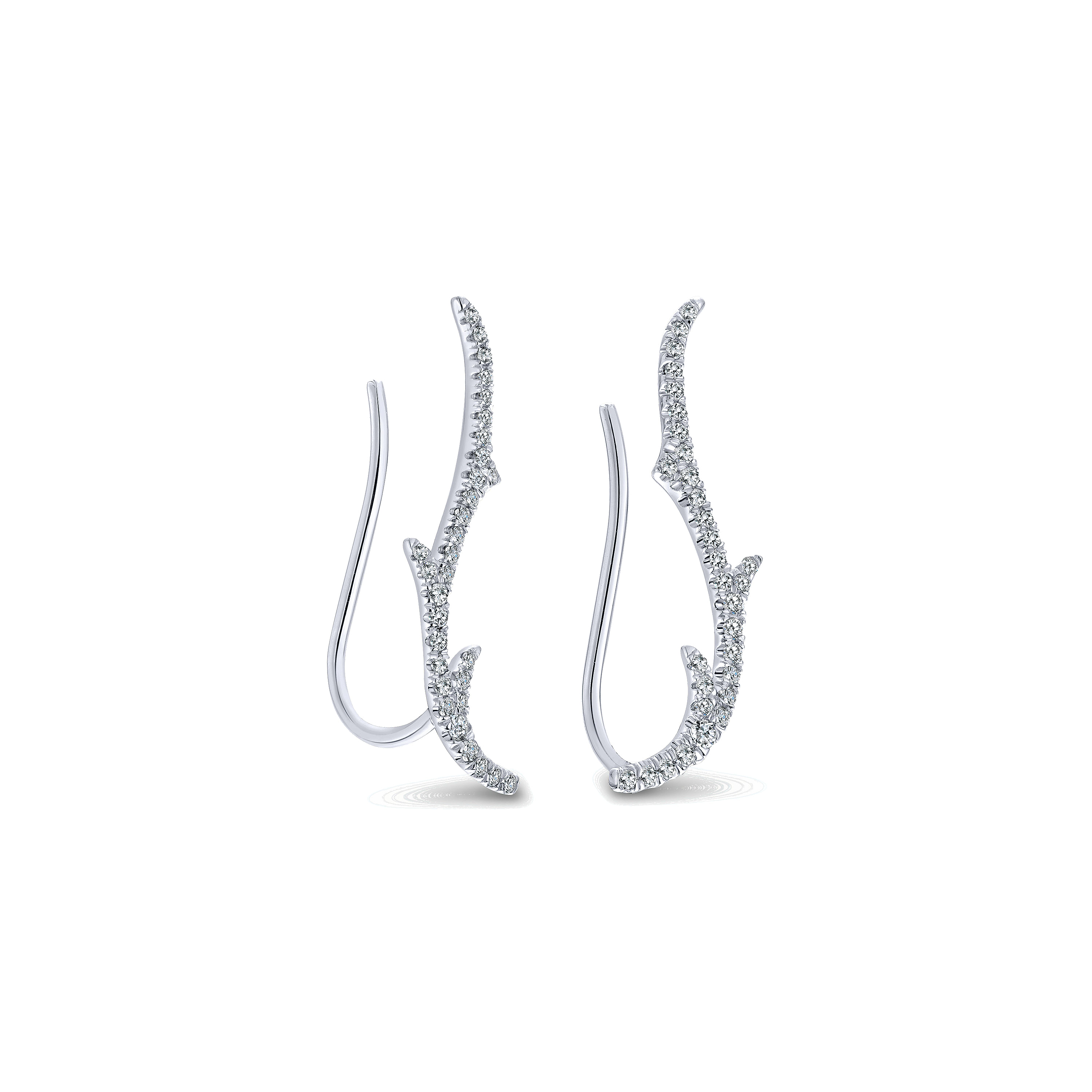 14K White Gold Curving Diamond Branch Ear Climber Earrings