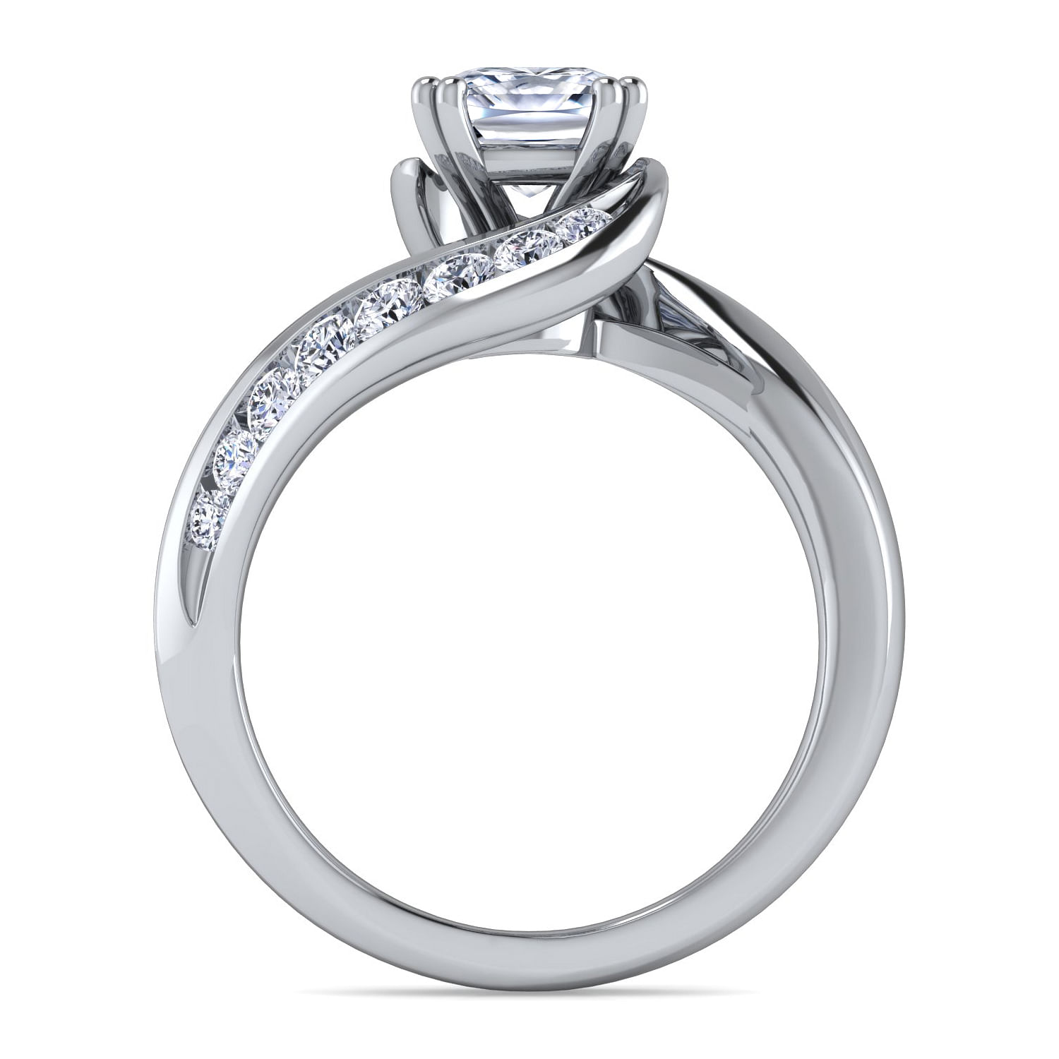 14K White Gold Cushion Cut Bypass Diamond Engagement Ring