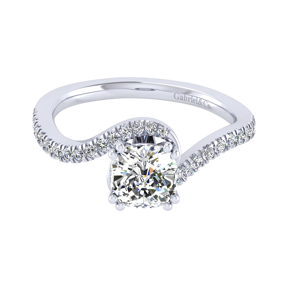 14K White Gold Cushion Cut Bypass Diamond Engagement Ring