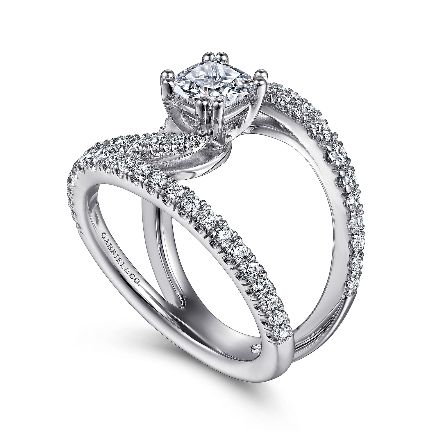 14K White Gold Cushion Cut Freeform Diamond Engagement Ring